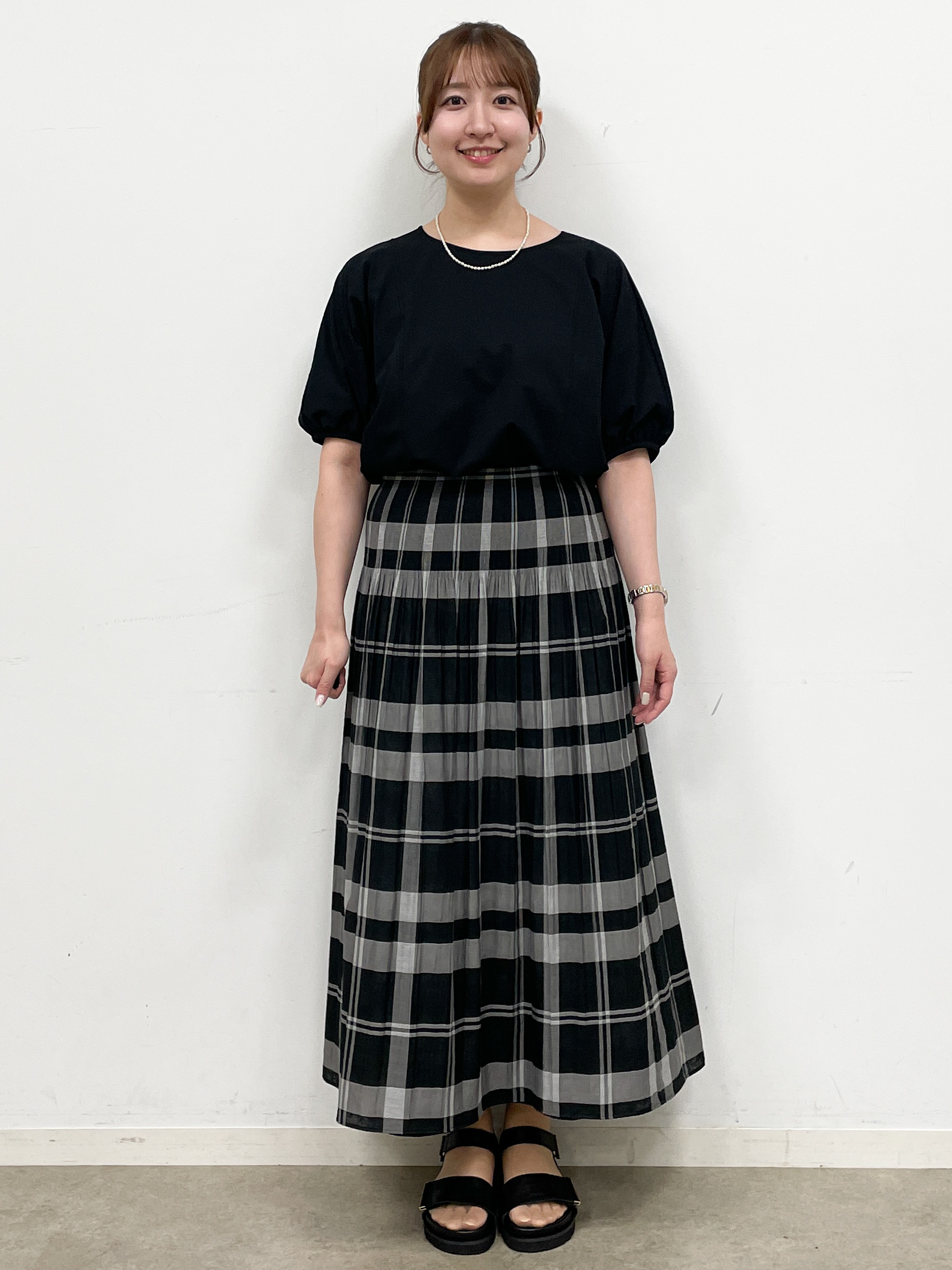 mikikoさんの「Reflect｜【リバーシブル／セットアップ／手洗い可】チェック柄フレアスカート」を使ったコーディネート