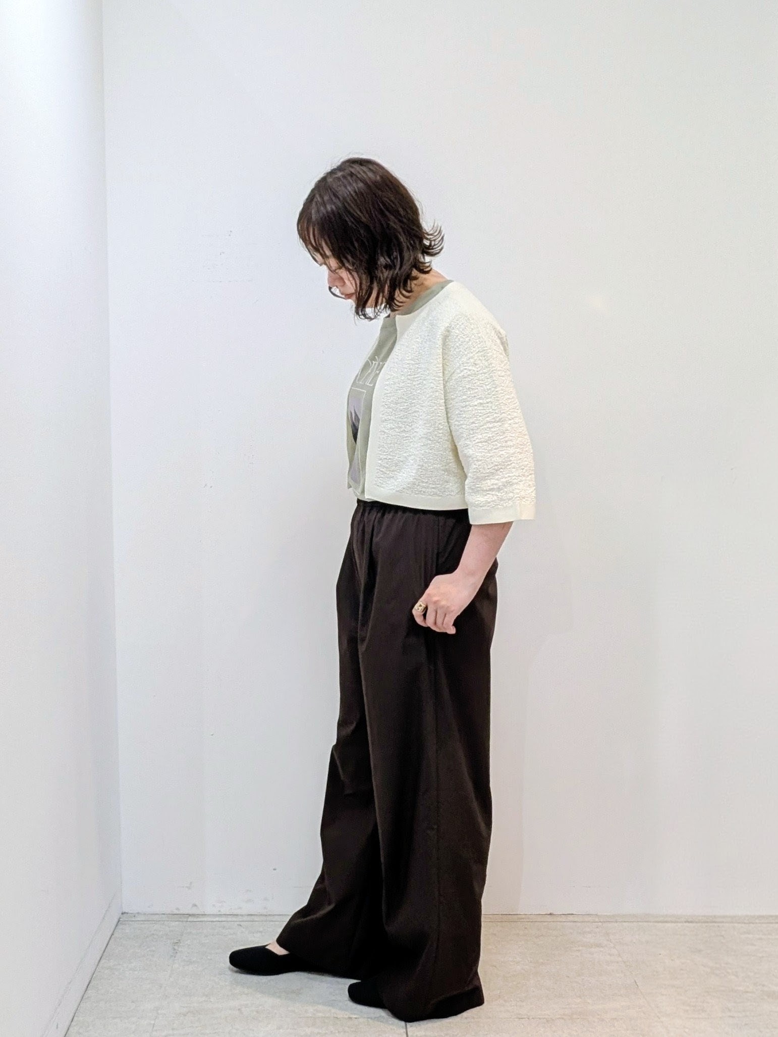 いこさんの「UNTITLED｜【ストレッチ性/洗える】短丈ニットカーディガン」を使ったコーディネート