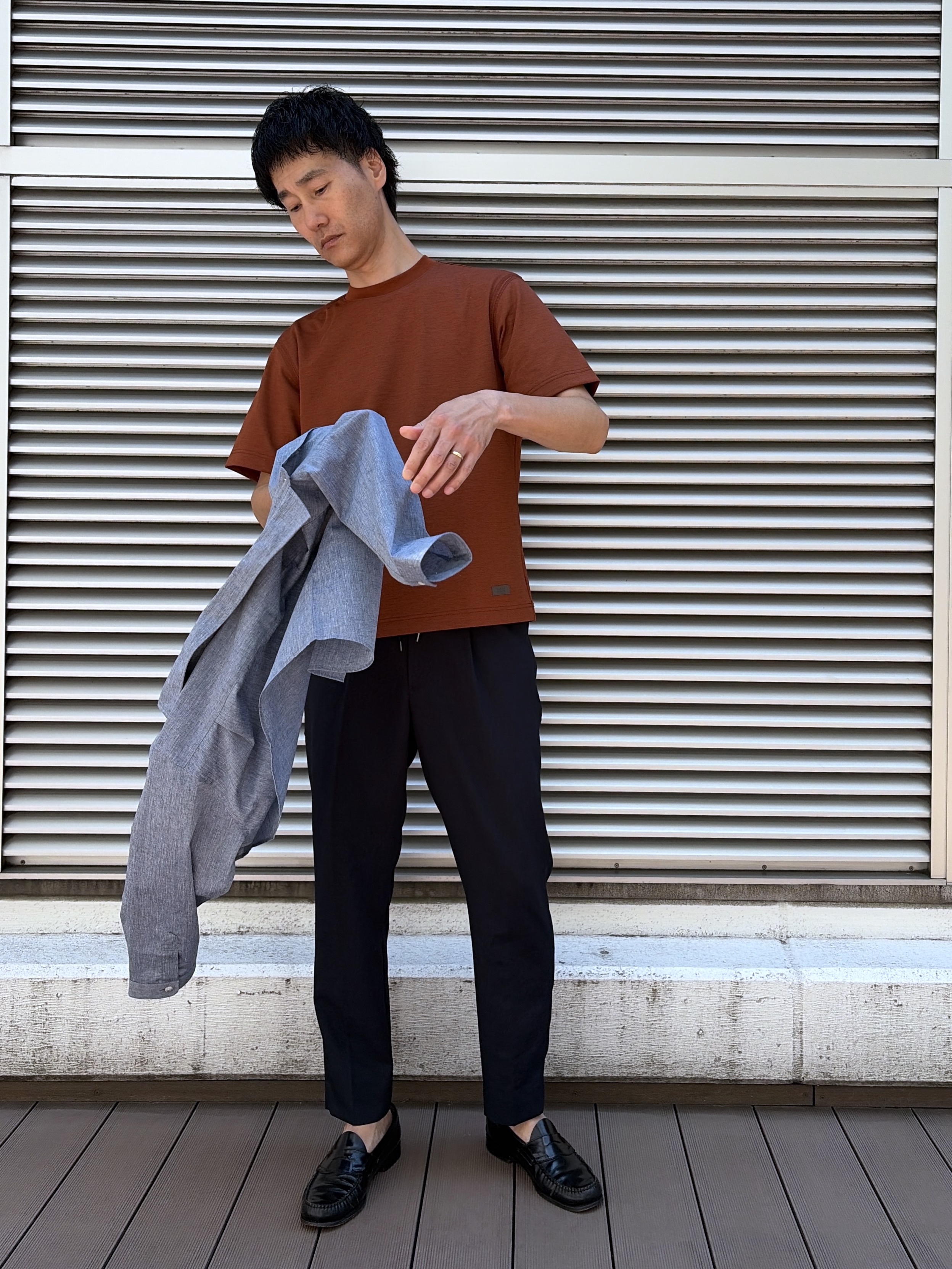 mutoさんの「TAKEO KIKUCHI｜【接触冷感】ハイブリッド リネン 七分袖シャツ」を使ったコーディネート