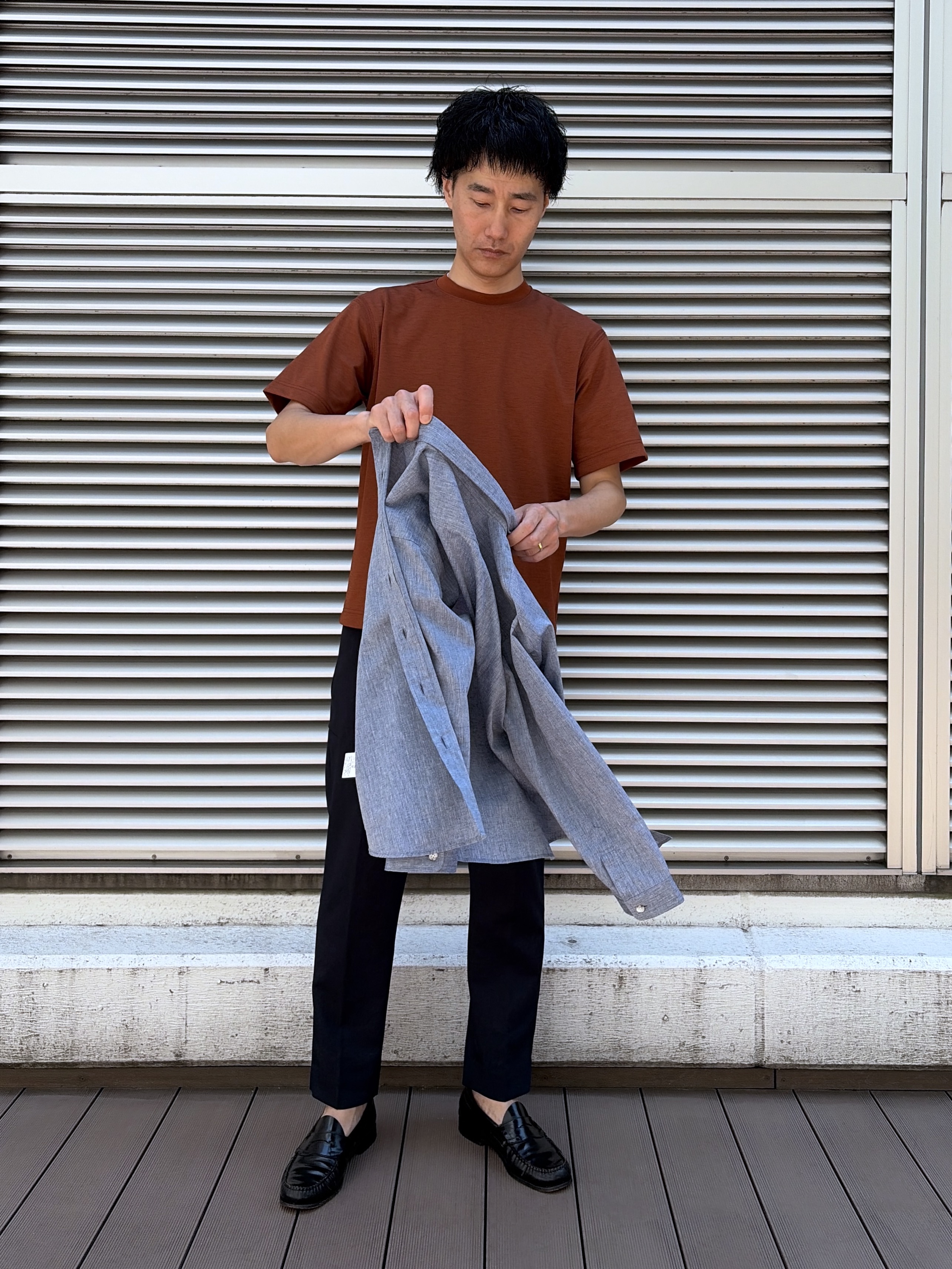 mutoさんの「TAKEO KIKUCHI｜【接触冷感】ハイブリッド リネン 七分袖シャツ」を使ったコーディネート