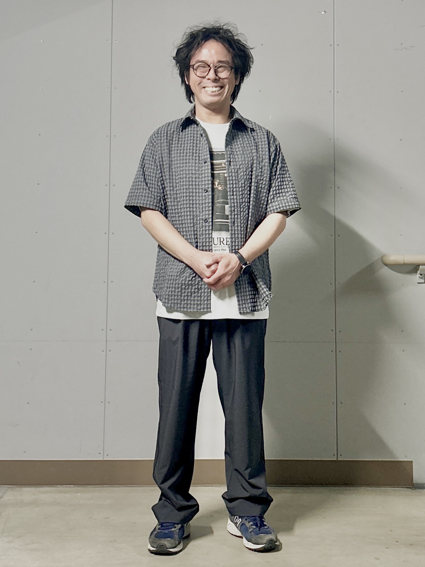 KENJI Iさんの「THE SHOP TK｜サッカー ギンガムチェック 半袖シャツ 洗濯機OK」を使ったコーディネート