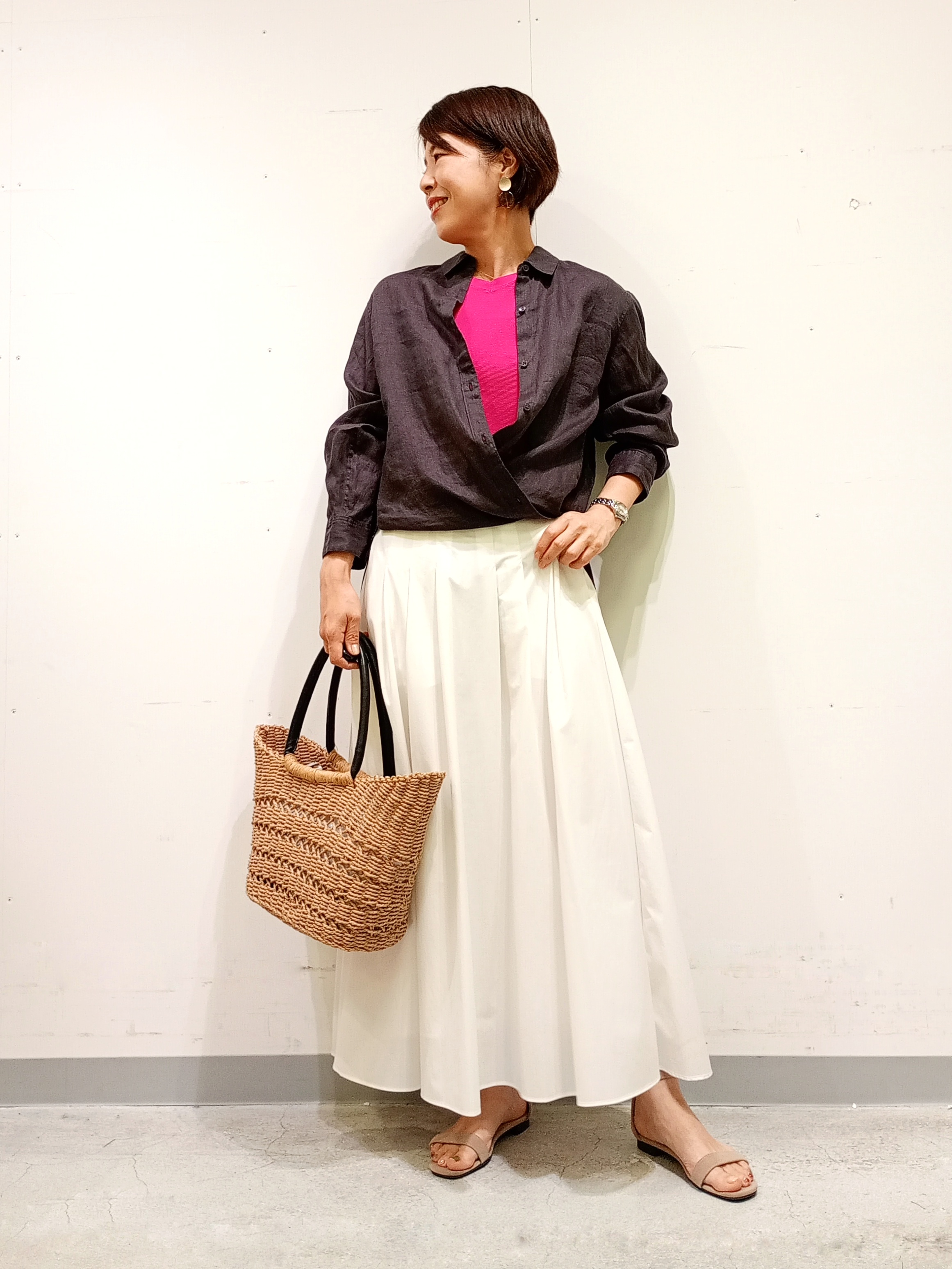 Kさんの「INDIVI｜【接触冷感／2WAY】カシュクールリネンシャツ」を使ったコーディネート