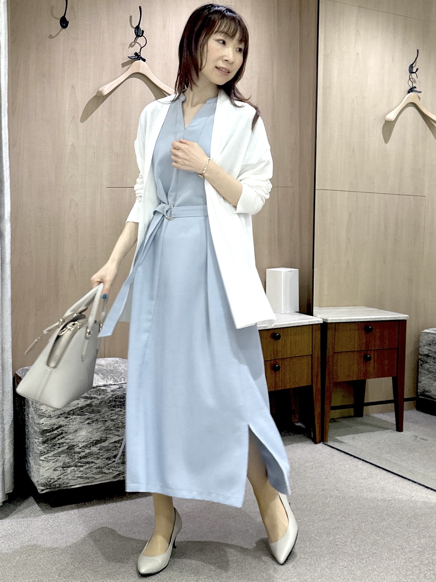 Miwaさんの「UNTITLED｜【UV/接触冷感/遮熱/通気性】スラブバンドカラーワンピース」を使ったコーディネート