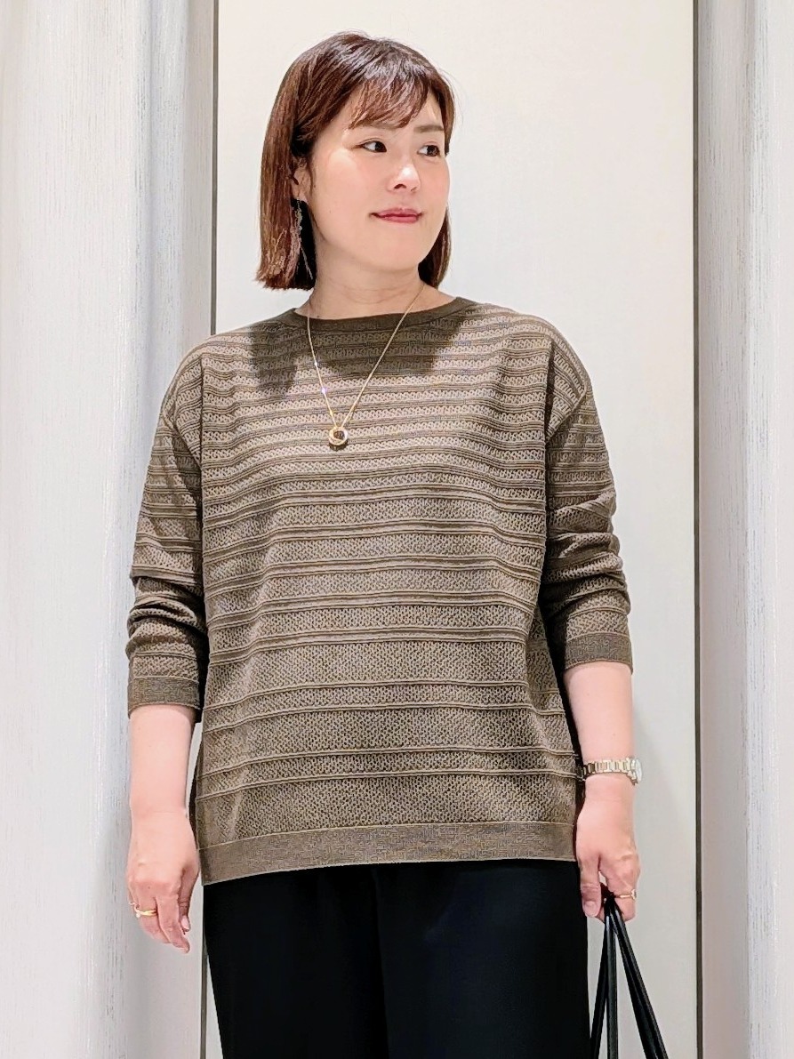 Onumaさんの「UNTITLED｜メッシュ柄ボーダーニット」を使ったコーディネート