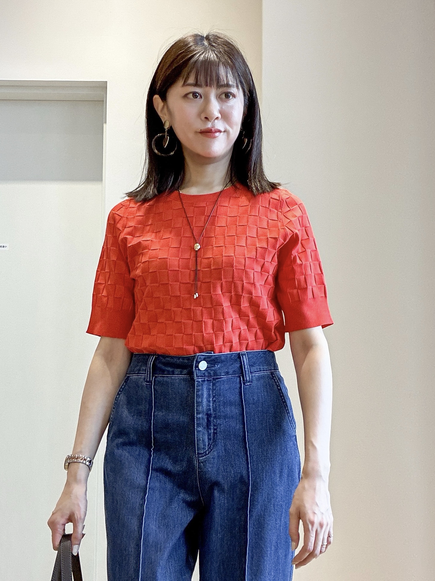 もんちゃんさんの「OPAQUE.CLIP｜柄編みハーフスリーブニット【洗濯機OK／抗ピル】」を使ったコーディネート