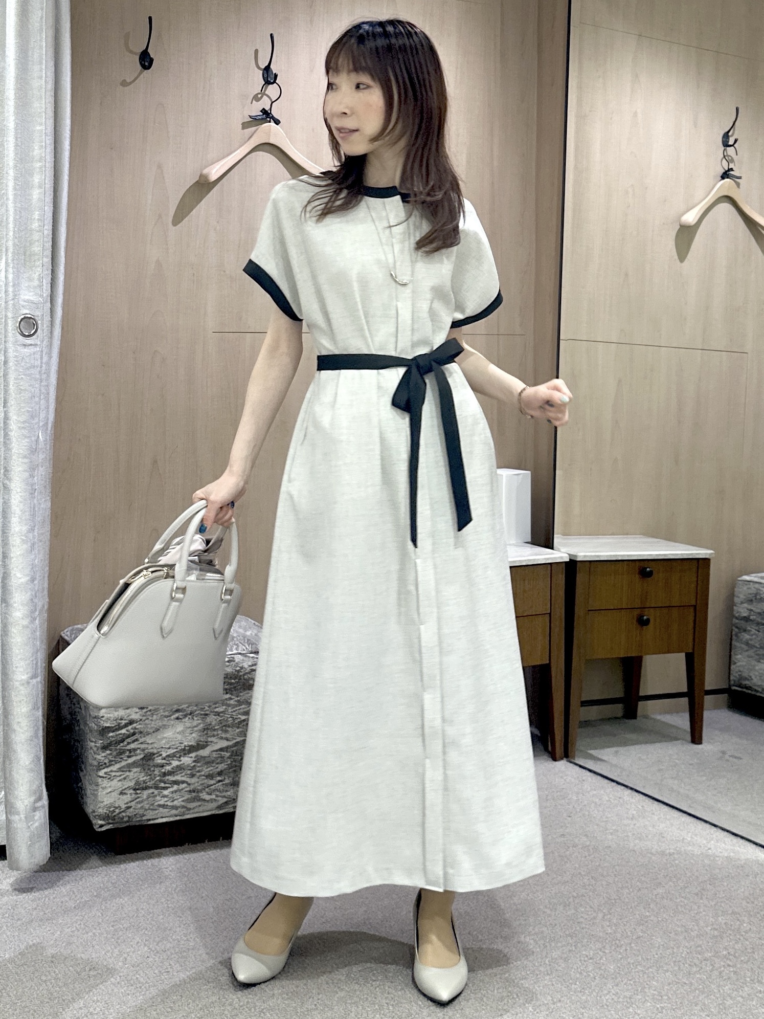 Miwaさんの「UNTITLED｜【接触冷感/UVカット/イージーケア】配色ラインワンピース」を使ったコーディネート