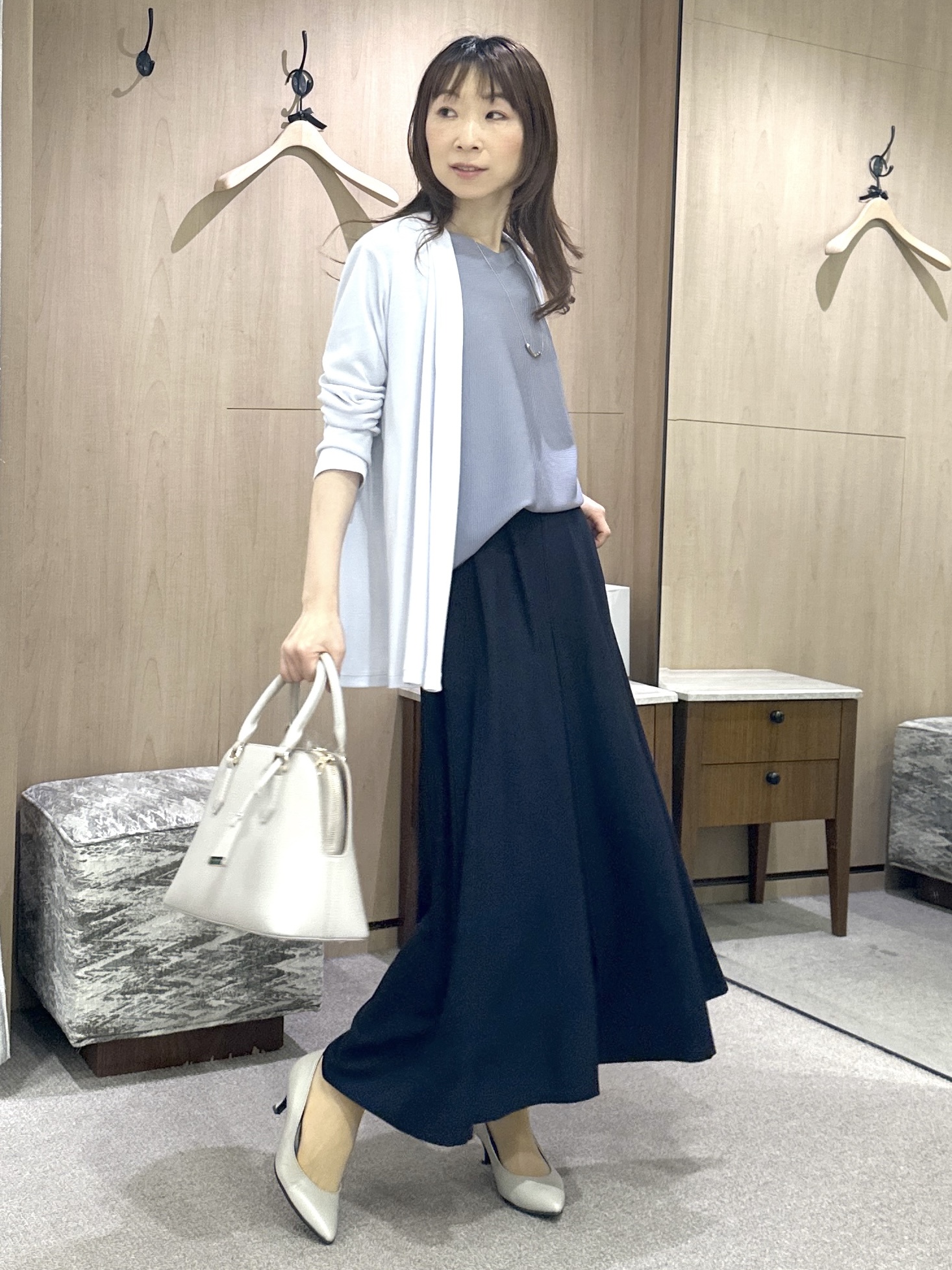 Miwaさんの「UNTITLED｜【11色展開/体型カバー】前後2WAYフレンチスリーブニット」を使ったコーディネート