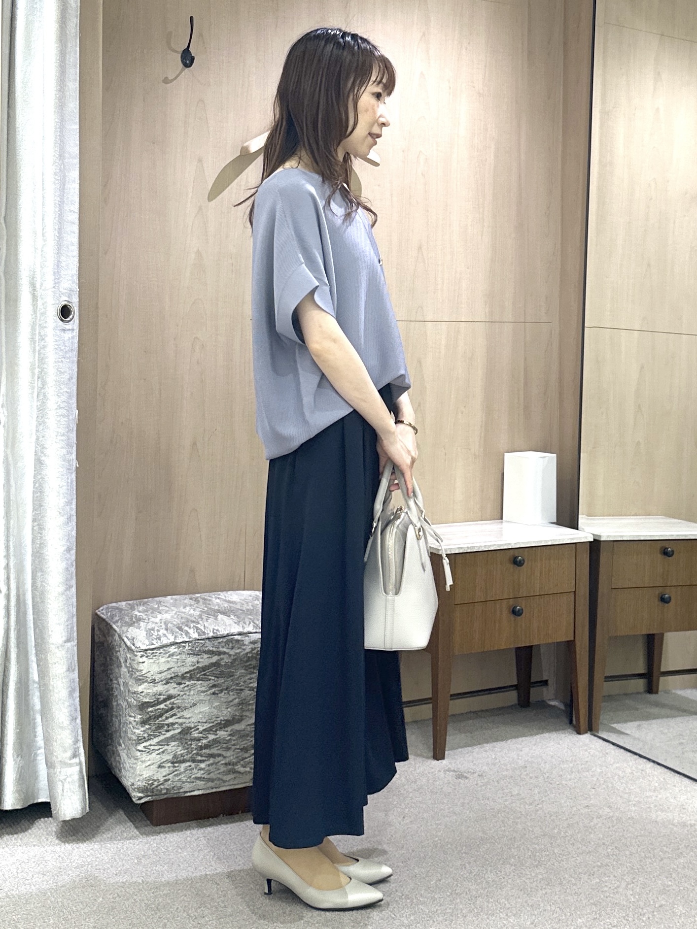 Miwaさんの「UNTITLED｜【11色展開/体型カバー】前後2WAYフレンチスリーブニット」を使ったコーディネート