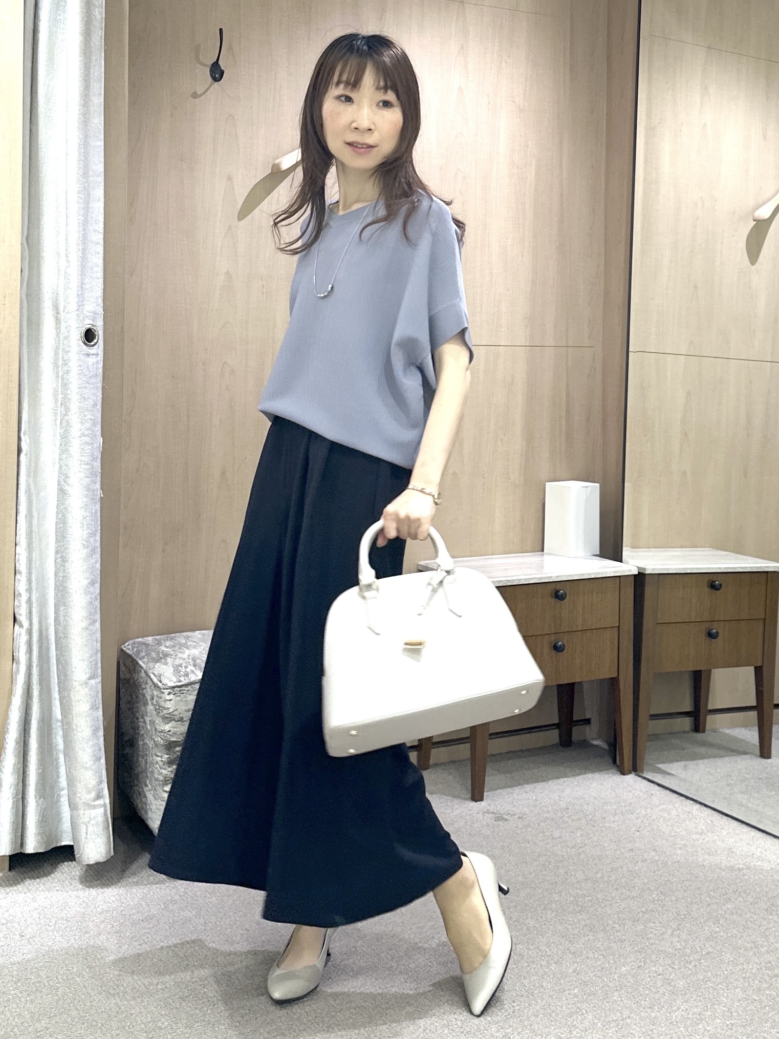 Miwaさんの「UNTITLED｜【11色展開/体型カバー】前後2WAYフレンチスリーブニット」を使ったコーディネート