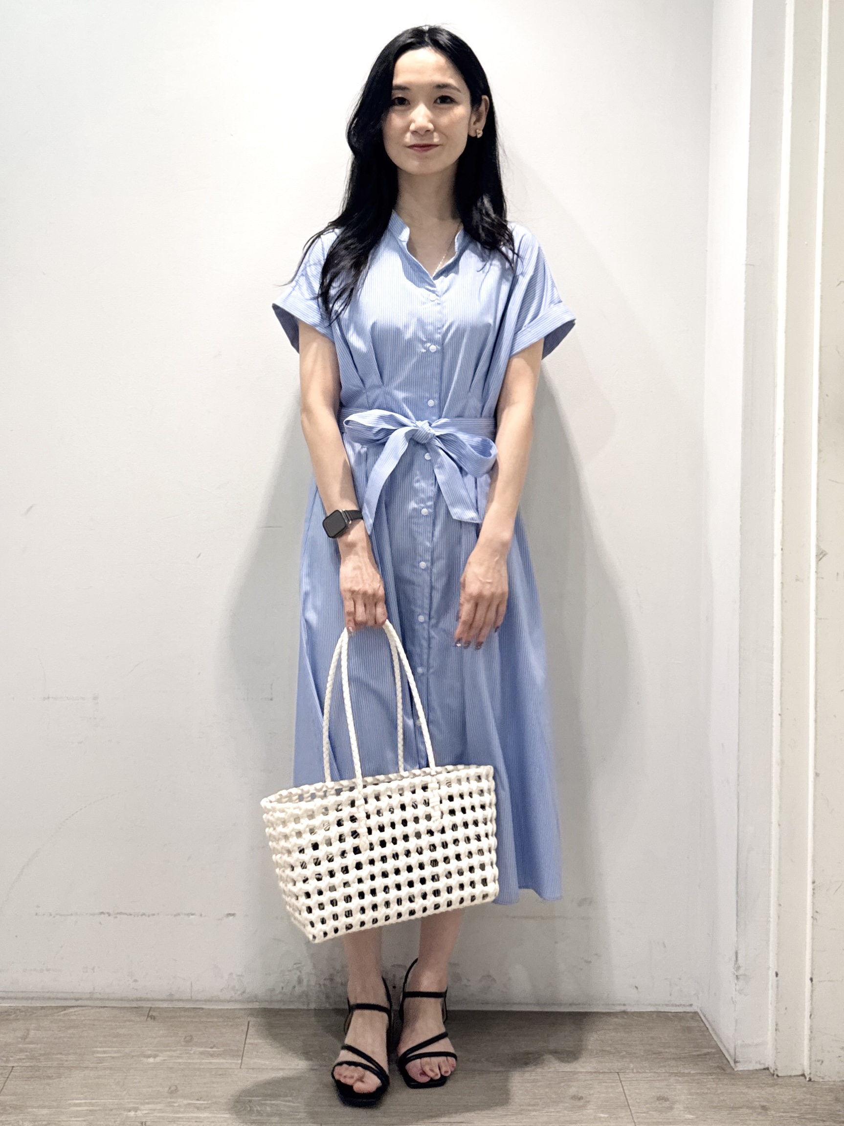 yuicciさんの「OPAQUE.CLIP｜【接触冷感／UV】ストライプタックシャツワンピース《洗濯機OK》」を使ったコーディネート