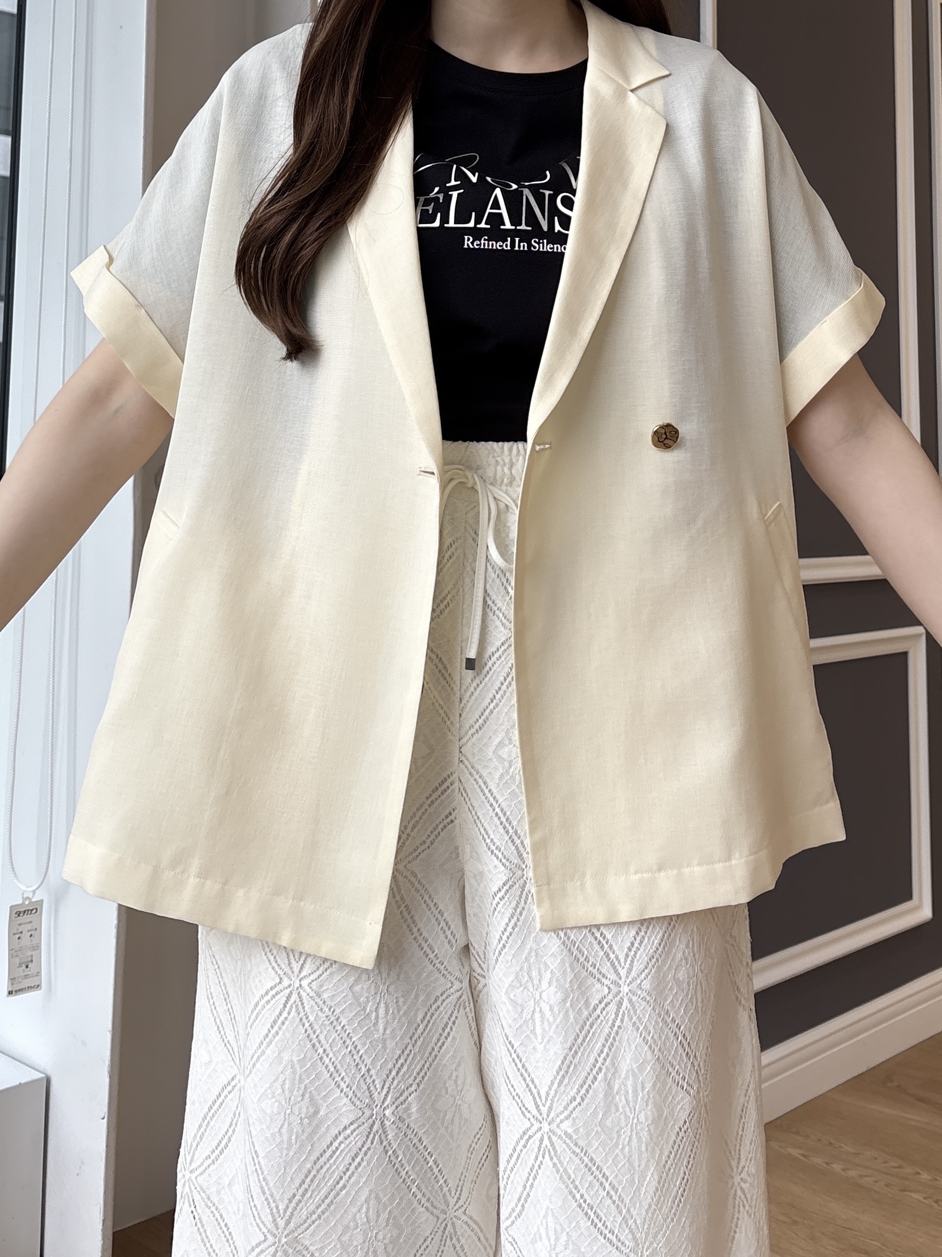 sayaさんの「grove｜【洗濯機OK・ひんやり/SETUP可】シワになりにくいハーフスリーブジャケット」を使ったコーディネート