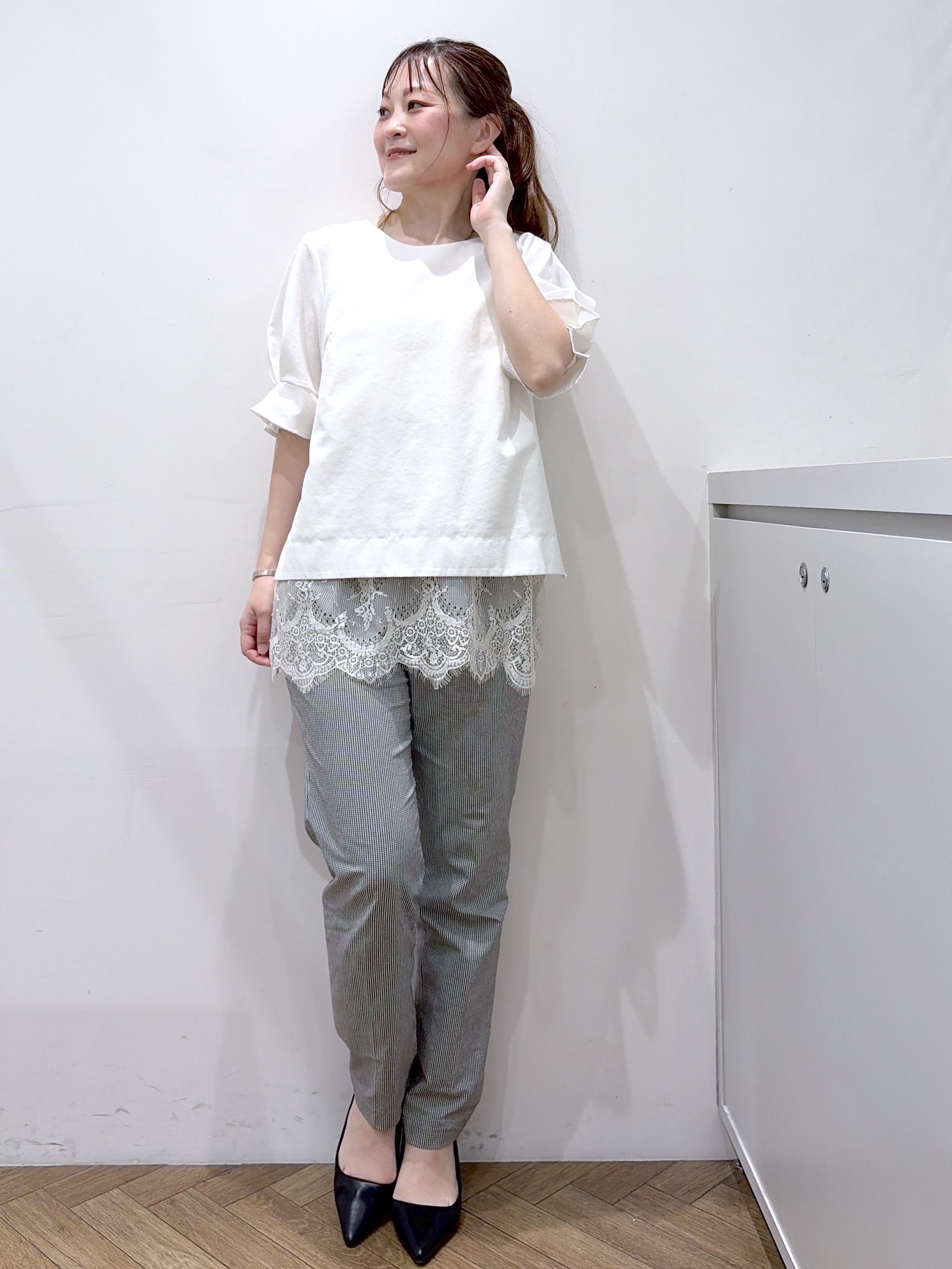 Junさんの「index｜【接触冷感】タックパフスリーブブラウス《吸水速乾／防シワ／洗濯機OK／XS～3L／6col》」を使ったコーディネート