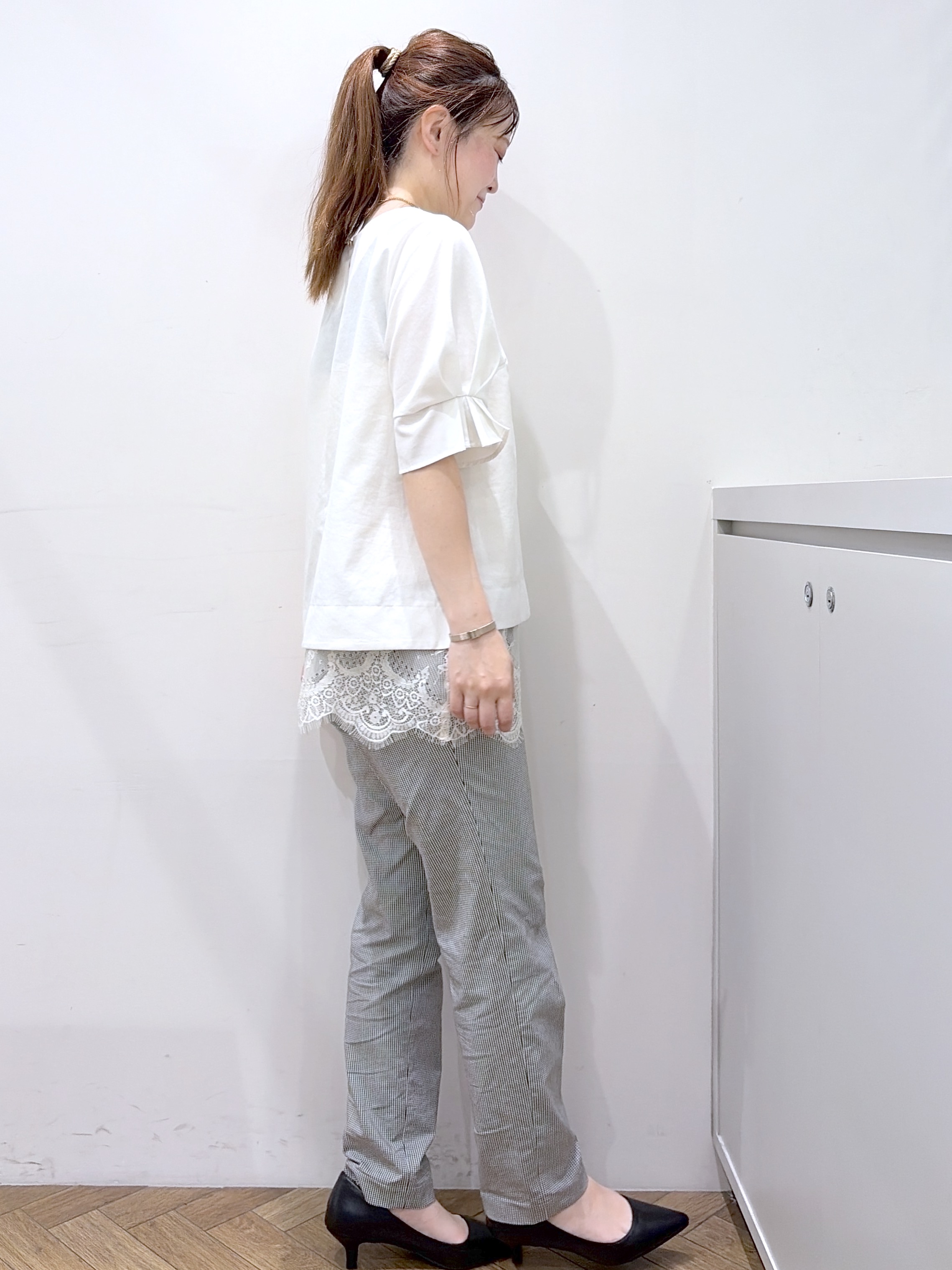 Junさんの「index｜【接触冷感】タックパフスリーブブラウス《吸水速乾／防シワ／洗濯機OK／XS～3L／6col》」を使ったコーディネート