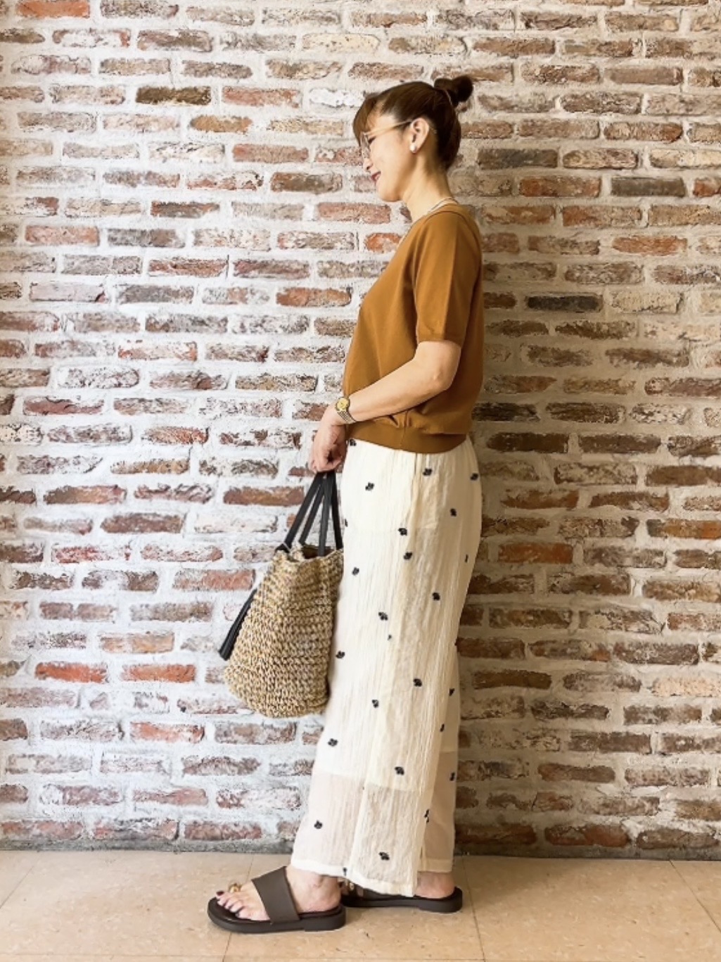 Yasucoさんの「Dessin｜【9色展開/接触冷感/UVカット】ドライタッチサマーニットT」を使ったコーディネート