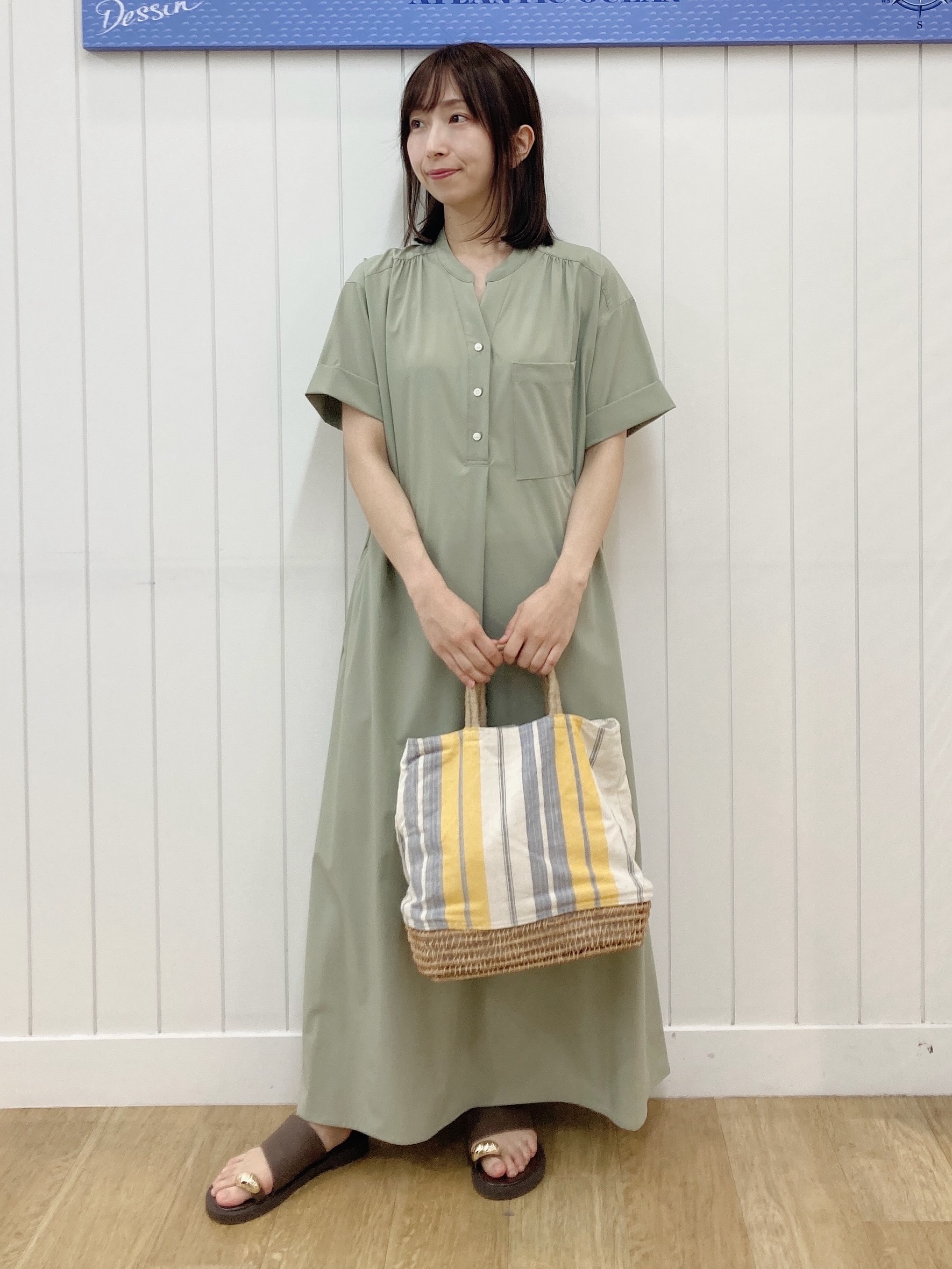 yoshiさんの「Dessin｜【接触冷感/UVカット】バンドカラーワンピース」を使ったコーディネート