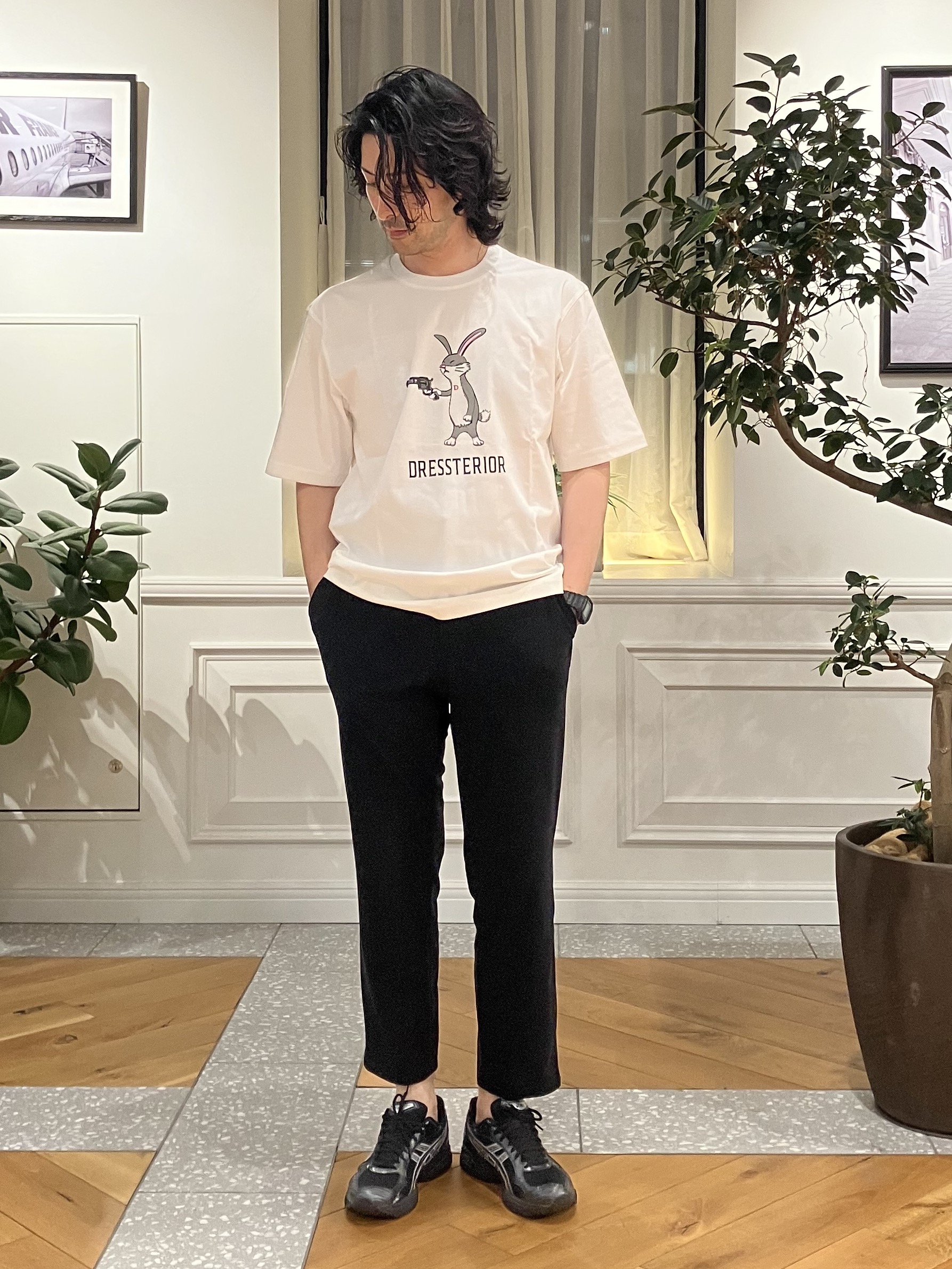 junyaさんの「DRESSTERIOR｜【接触冷感／抗菌防臭／消臭】ICE CLEAR COTTON ガンラビットTシャツ」を使ったコーディネート