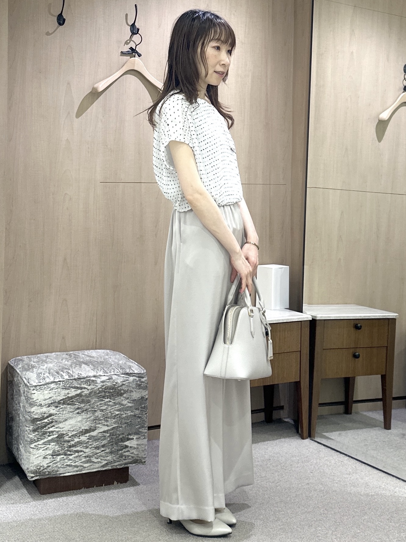 Miwaさんの「UNTITLED｜【1枚で着映える】ドットジャガードブラウス」を使ったコーディネート