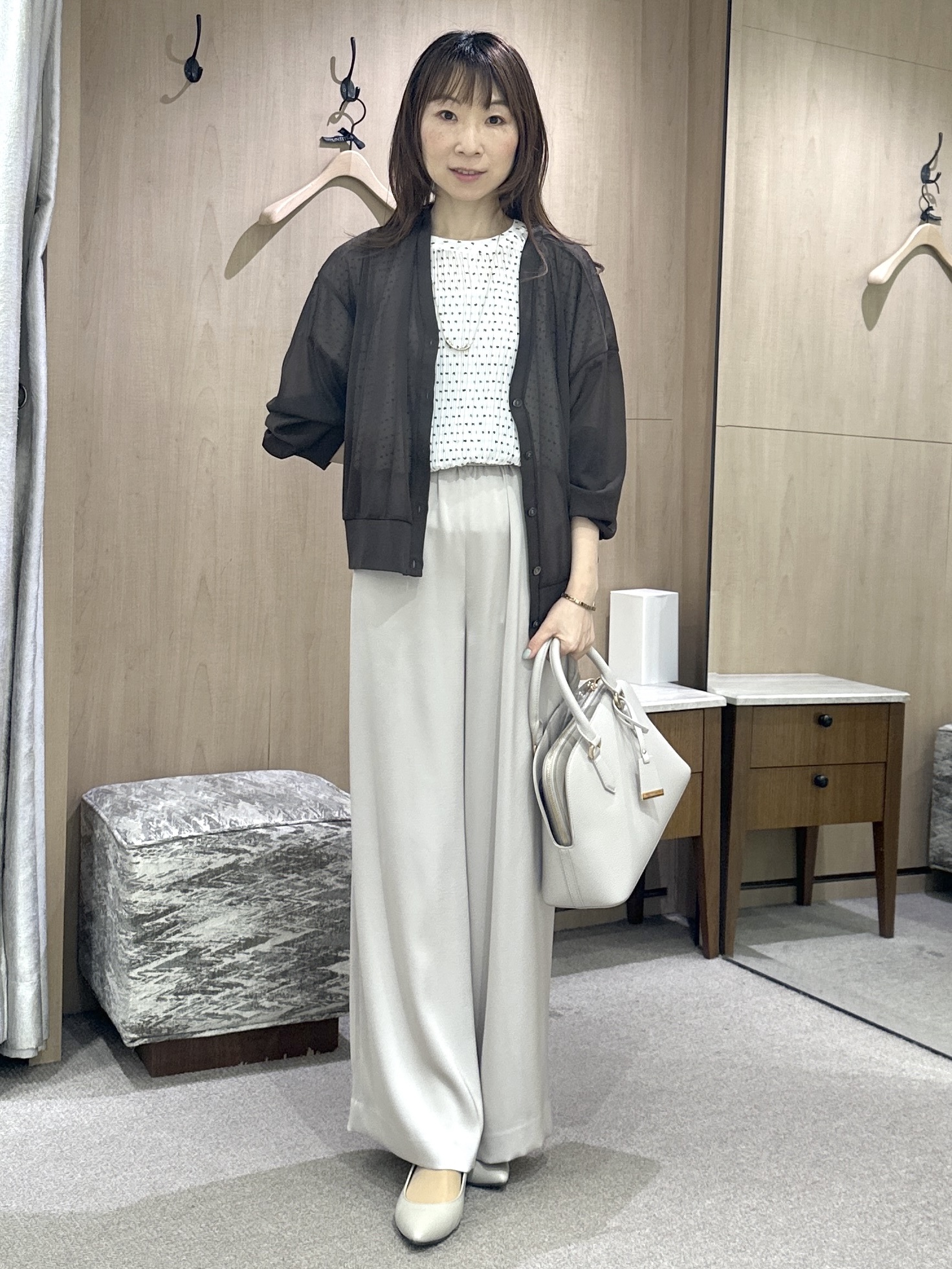 Miwaさんの「UNTITLED｜【1枚で着映える】ドットジャガードブラウス」を使ったコーディネート