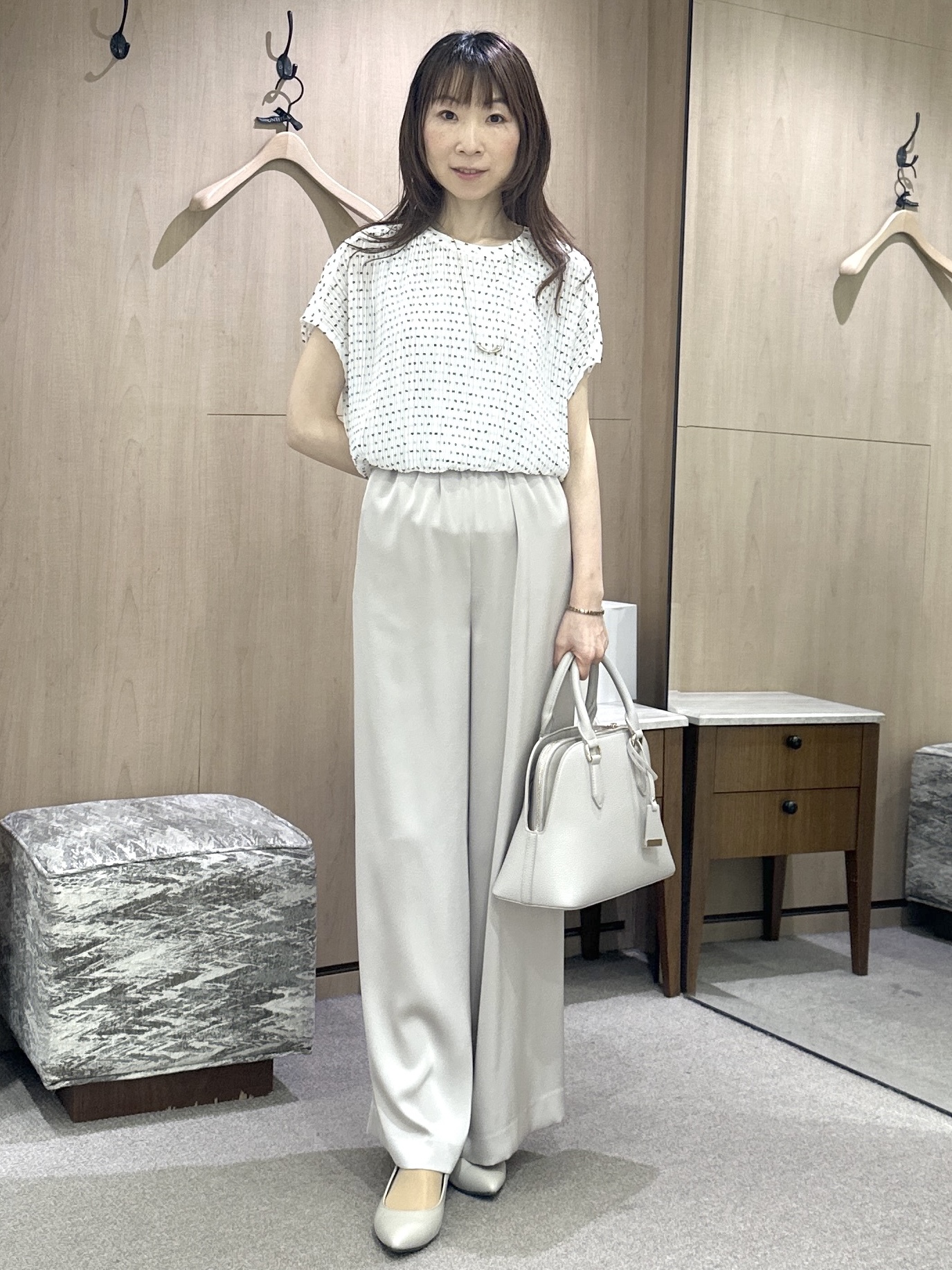 Miwaさんの「UNTITLED｜【1枚で着映える】ドットジャガードブラウス」を使ったコーディネート