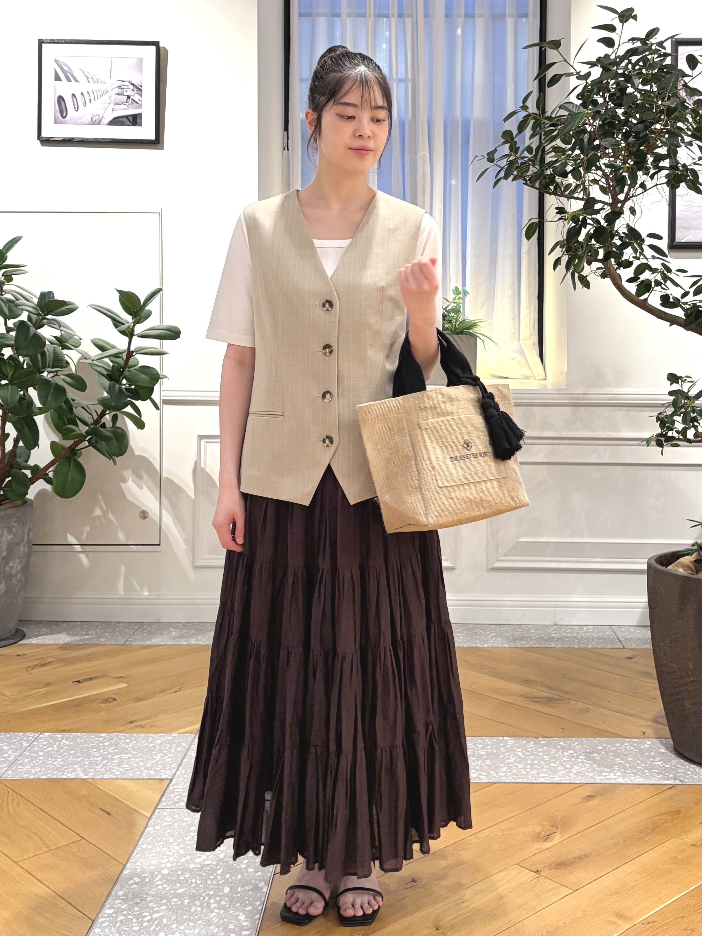 pupiさんの「DRESSTERIOR｜【セットアップ可/ウォッシャブル】セットアップストライプジレ」を使ったコーディネート