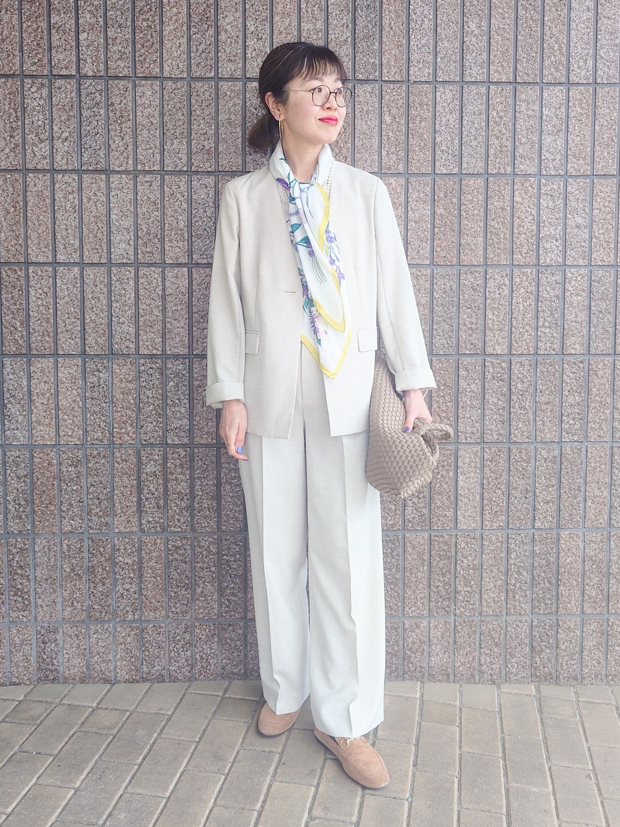 MUTSUKOさんの「UNTITLED｜【さらりと快適/セットアップ可/UV/接触冷感】スラブカラーレスジャケット」を使ったコーディネート