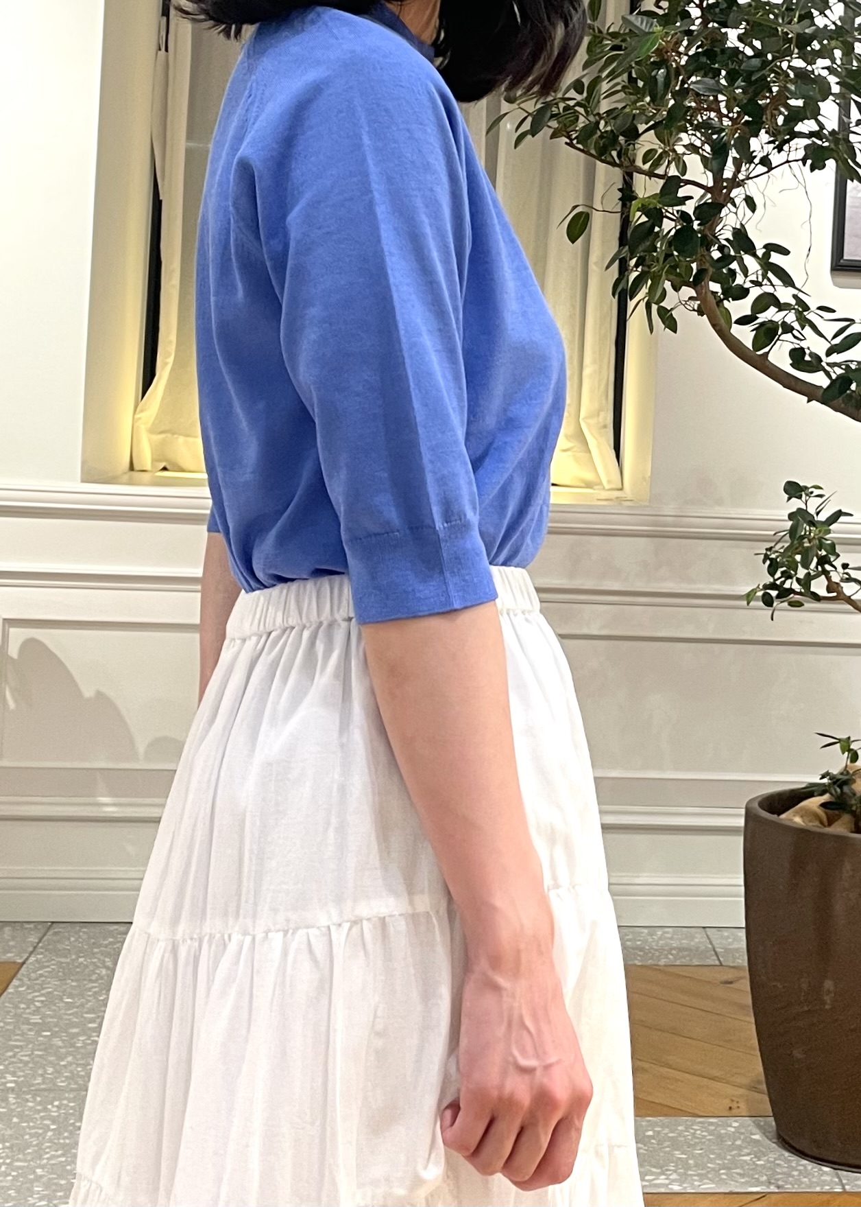 Lilyさんの「DRESSTERIOR｜【ウォッシャブル】コットンシルクハーフスリーブニット」を使ったコーディネート