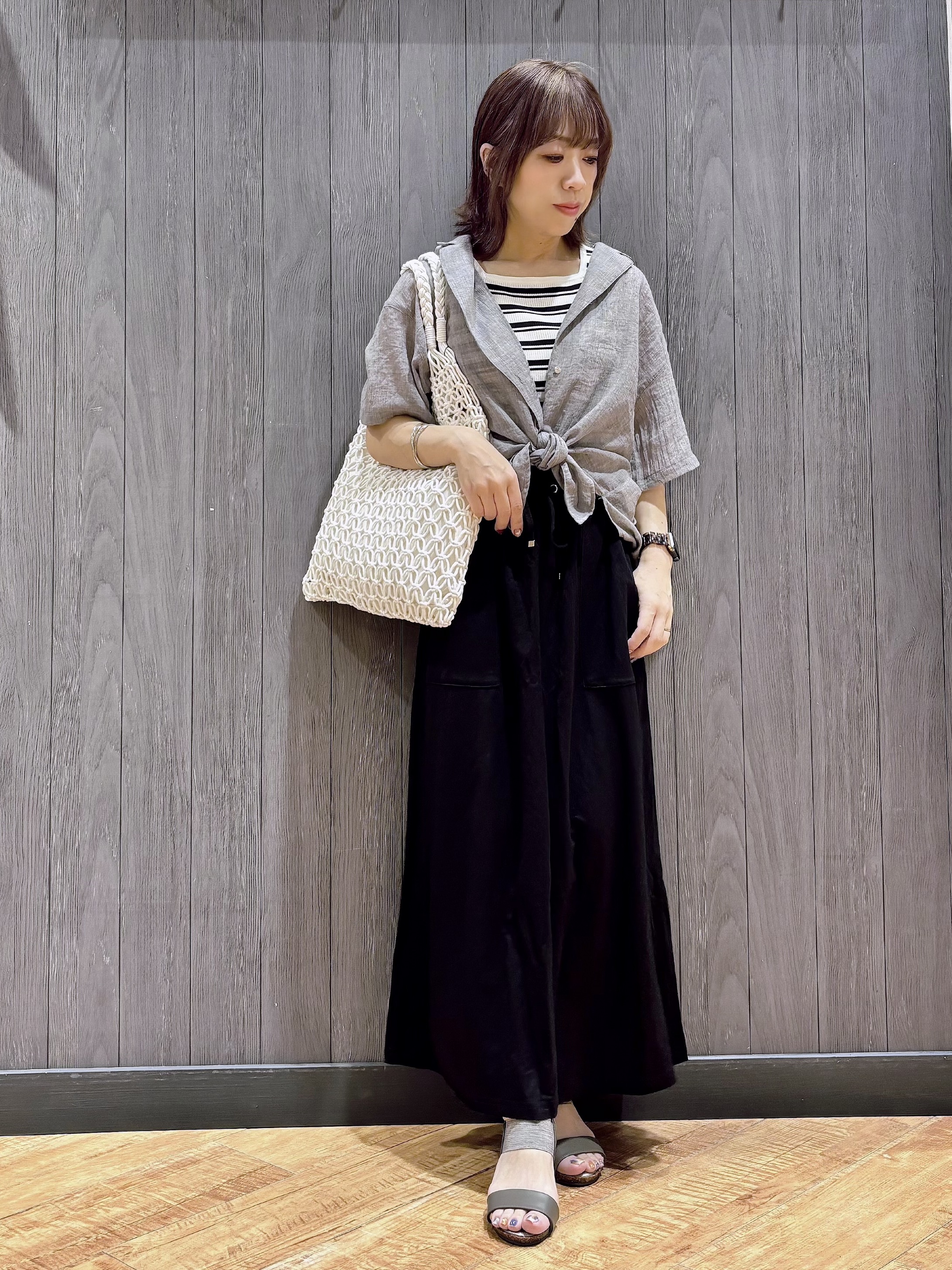 meiさんの「SHOO･LA･RUE｜【S-LL】ナチュラルに決まる 半袖シアーシャツジャケット」を使ったコーディネート