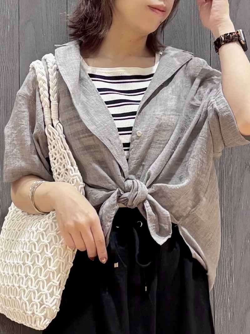 meiさんの「SHOO･LA･RUE｜【S-LL】ナチュラルに決まる 半袖シアーシャツジャケット」を使ったコーディネート