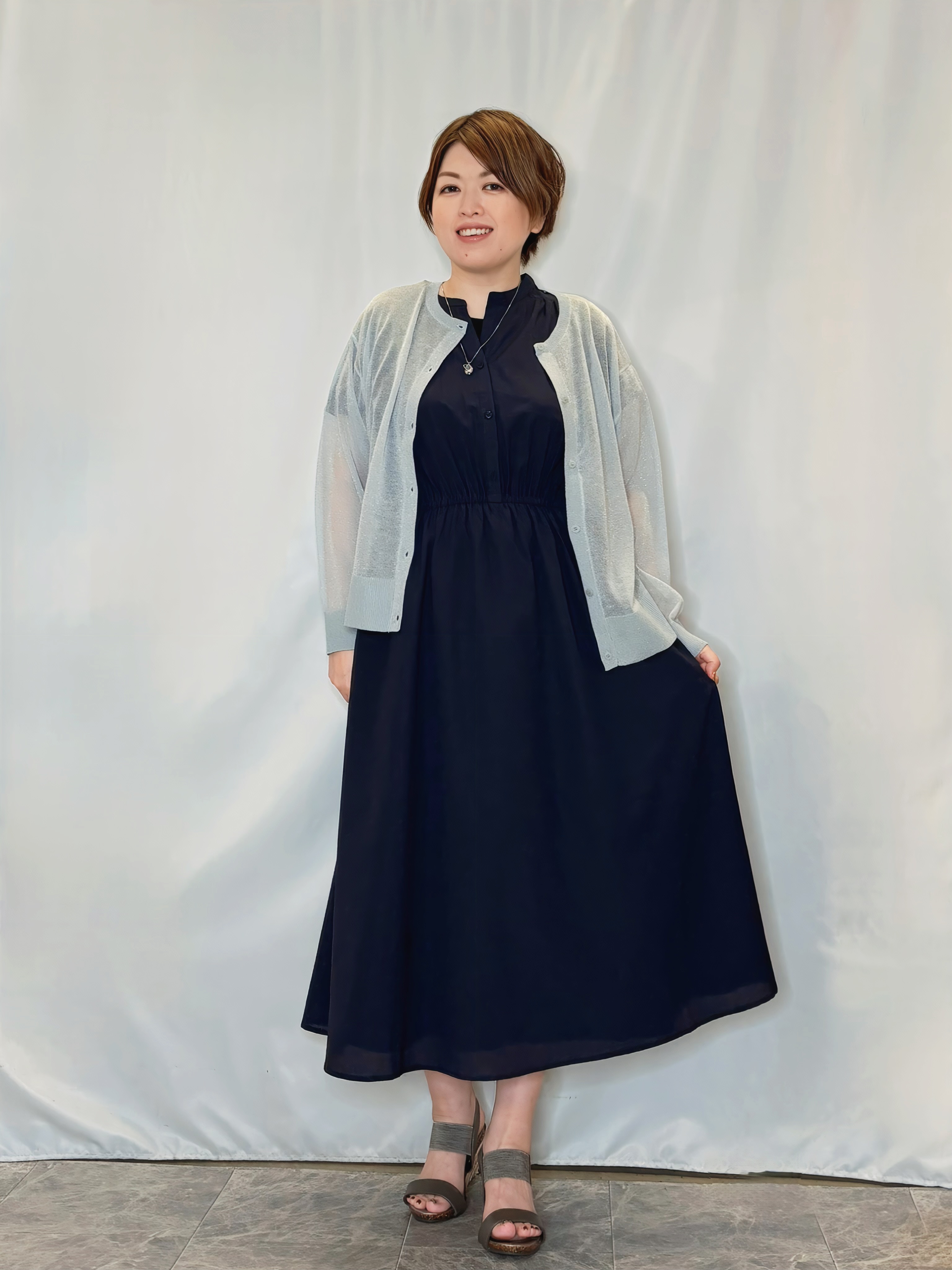 たみさんの「SHOO･LA･RUE｜【さらり快適/洗濯機可/S-LL】シアーラメカーディガン」を使ったコーディネート