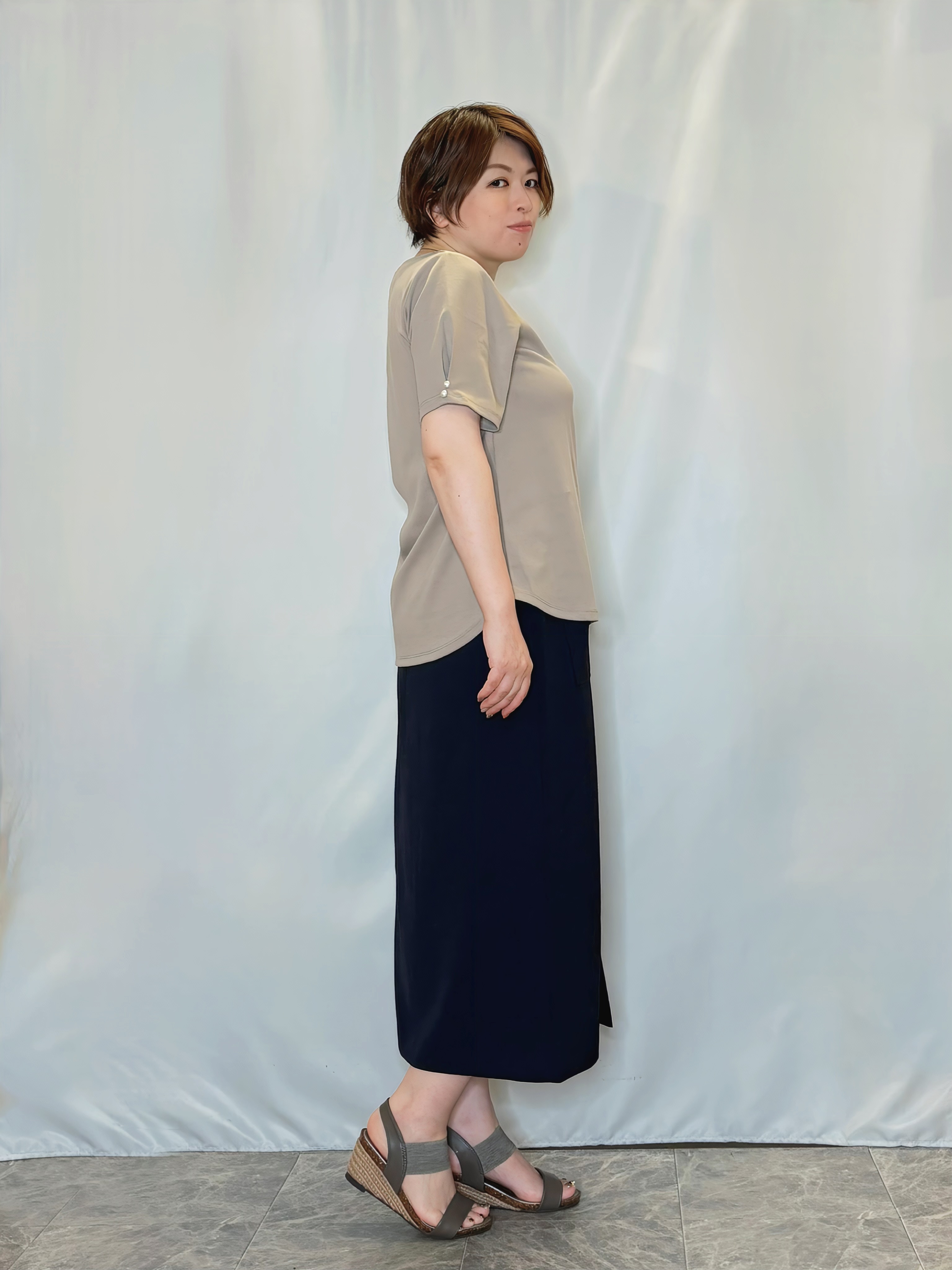 たみさんの「SHOO･LA･RUE｜【2点セット/洗濯機可/S-LL】お袖パールがアクセント ネックレス付きトップス」を使ったコーディネート