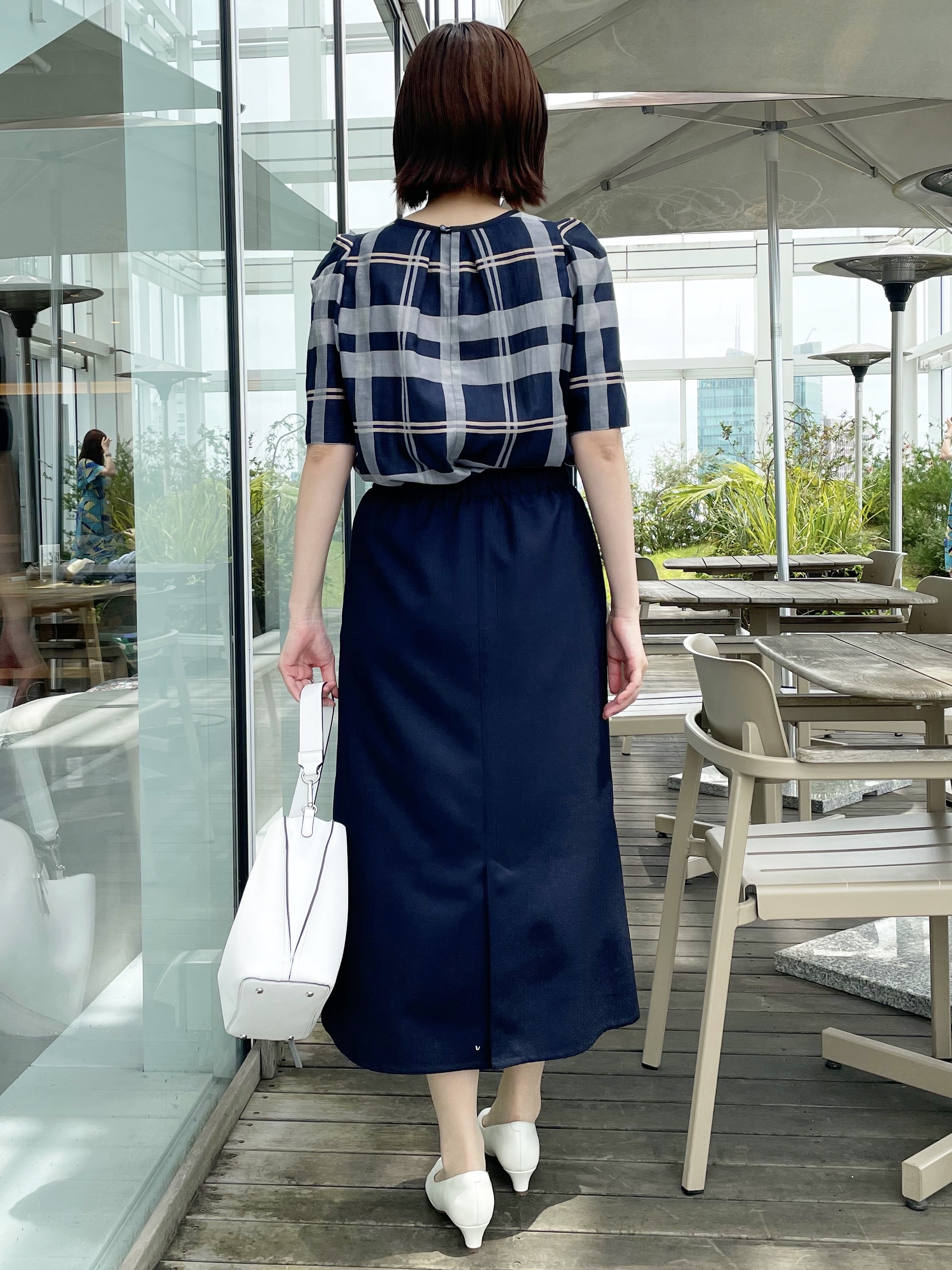 あやたかさんの「Reflect｜【セットアップ／手洗い可】チェック柄パフスリーブブラウス」を使ったコーディネート