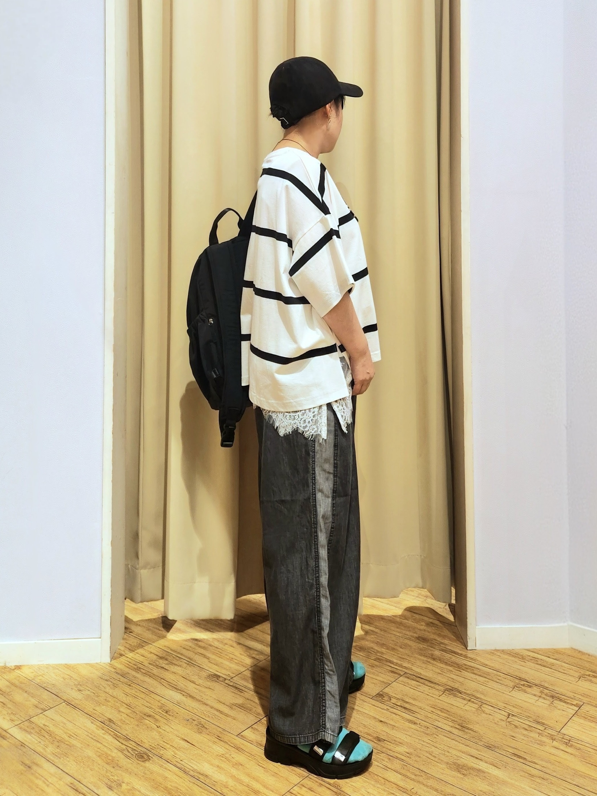 くまさんの「SHOO･LA･RUE｜【ひんやり/S-LL】涼しげで爽やか 太ボーダー斜め切り替えTシャツ」を使ったコーディネート