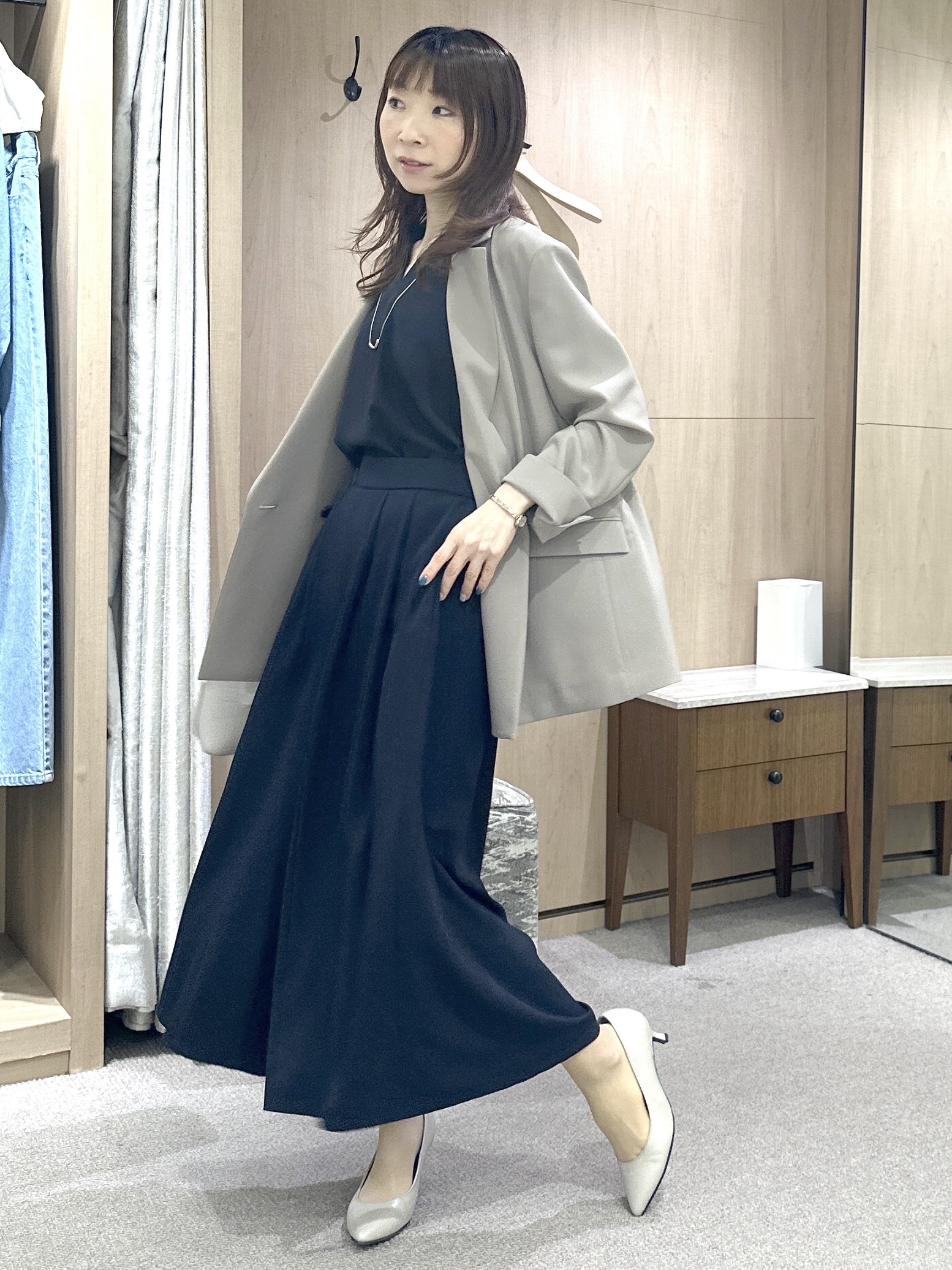 Miwaさんの「UNTITLED｜【新色追加/セットアップ可】エアリー ダブルブレストジャケット」を使ったコーディネート