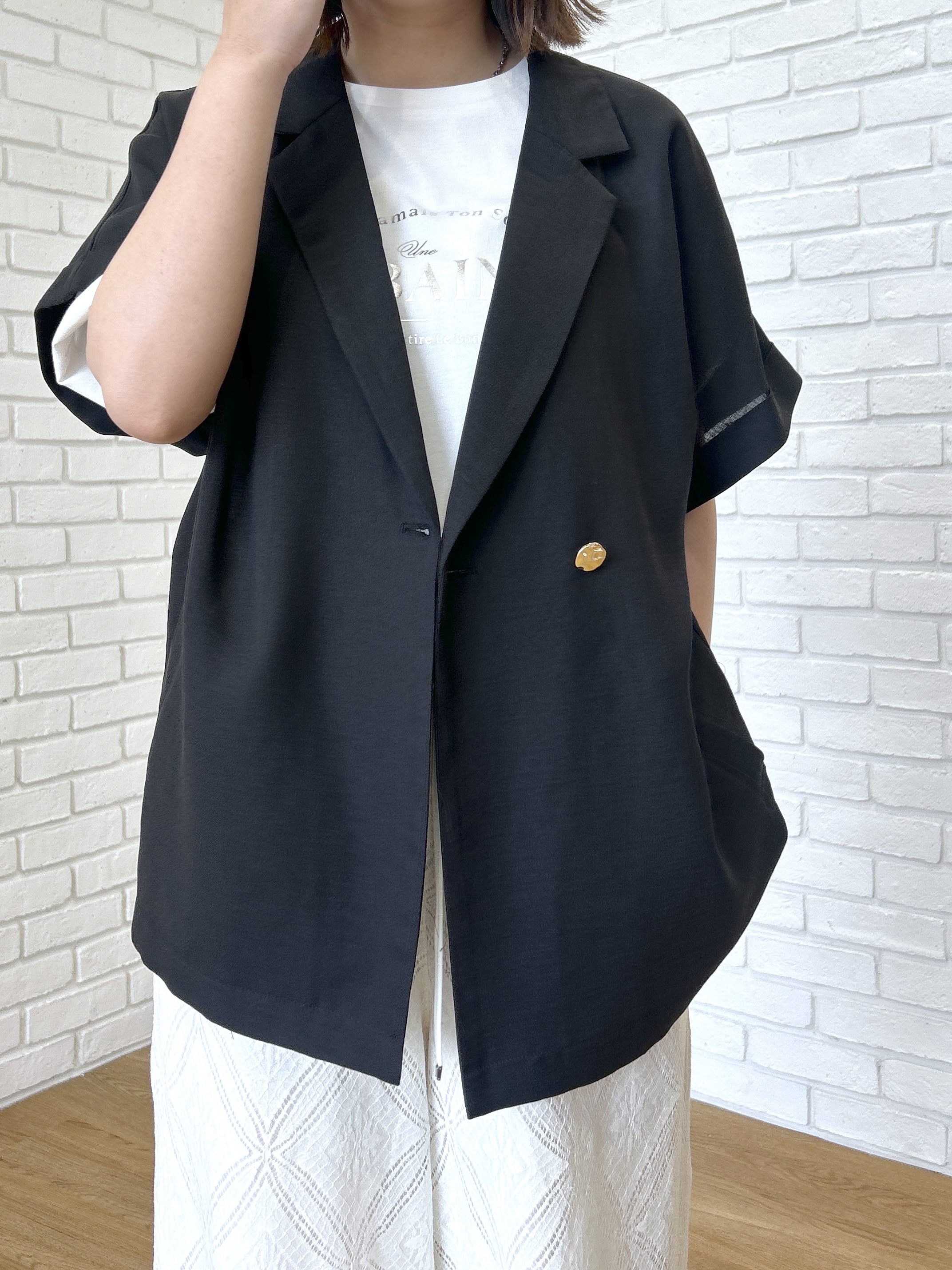 Hirokaさんの「grove｜【洗濯機OK・ひんやり/SETUP可】シワになりにくいハーフスリーブジャケット」を使ったコーディネート