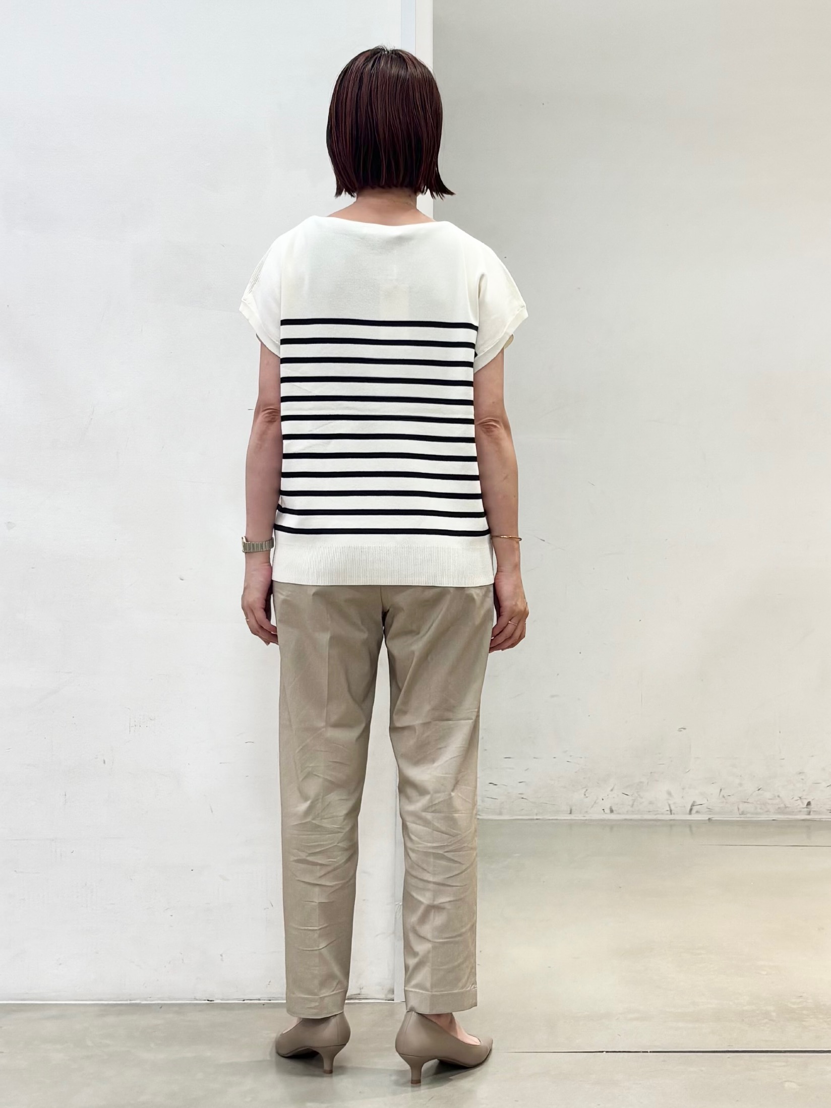 fujiさんの「THE SHOP TK｜【S-XL/ひんやりタッチ】多機能フレンチスリーブニット 洗濯機OK/UVケア/毛玉になりにくい」を使ったコーディネート