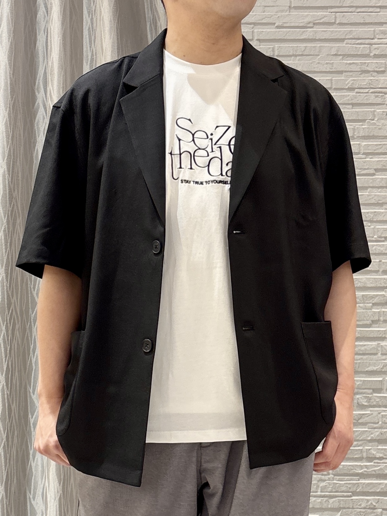 Pーyamaさんの「THE SHOP TK｜リラックスワイド 5分袖ジャケット セットアップ可／洗濯機OK」を使ったコーディネート