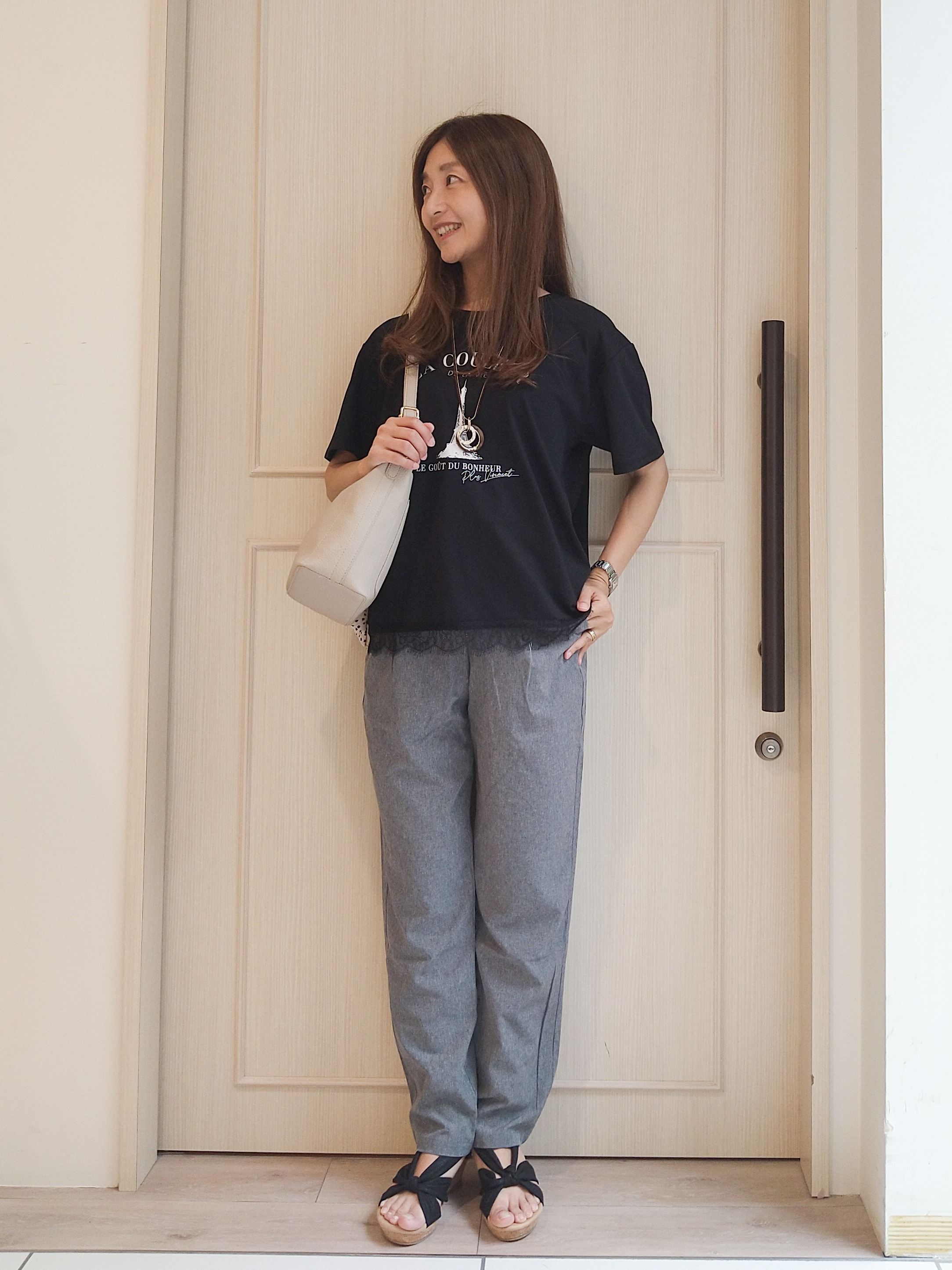 mi-saさんの「SHOO･LA･RUE｜【ひんやり/吸水速乾/洗濯機可/S-3L】サラサラして気持ちいい さらかるイージーパンツ」を使ったコーディネート