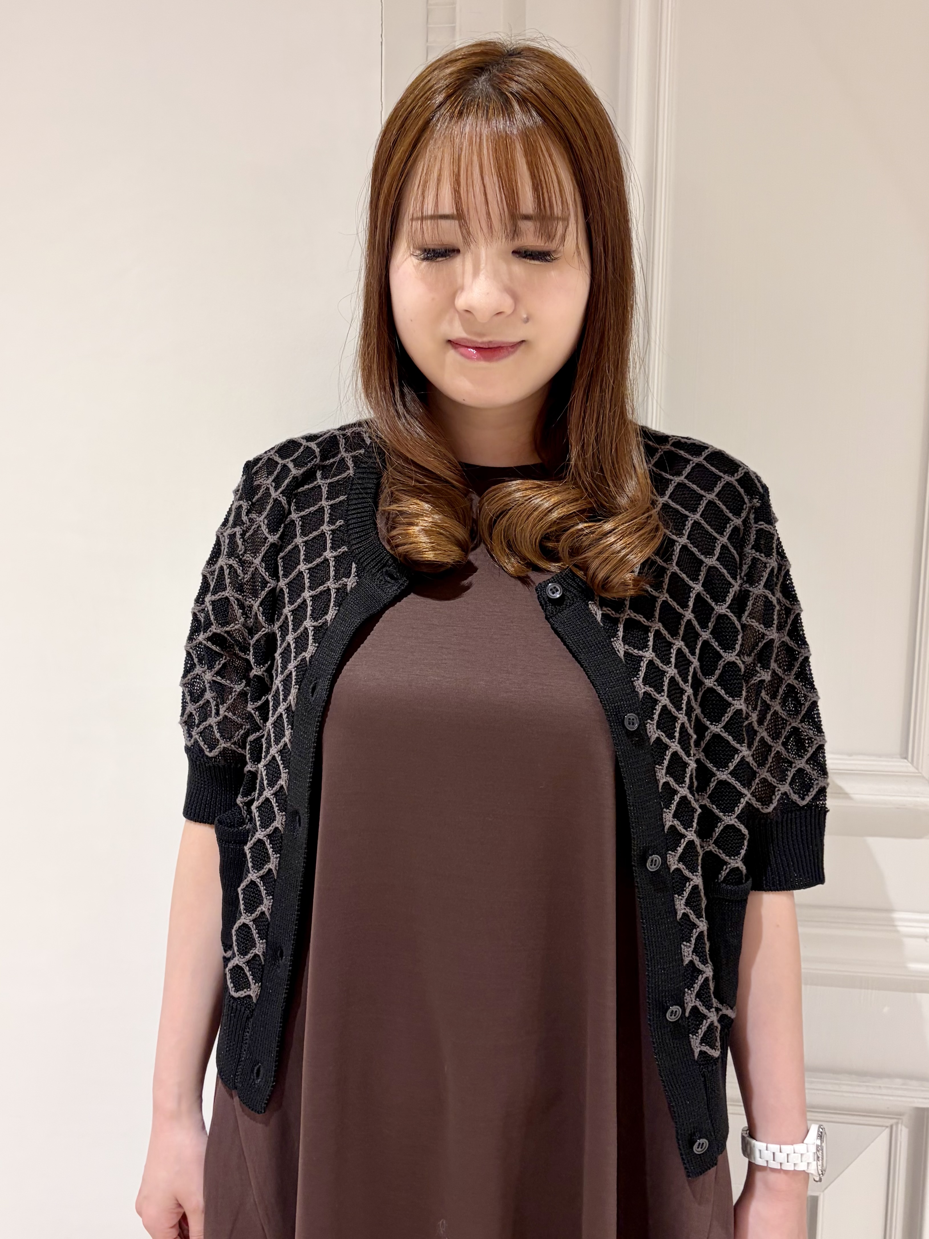 minowaさんの「DRESSTERIOR｜【ウォッシャブル】フィッシュネットニットシャツカーディガン」を使ったコーディネート