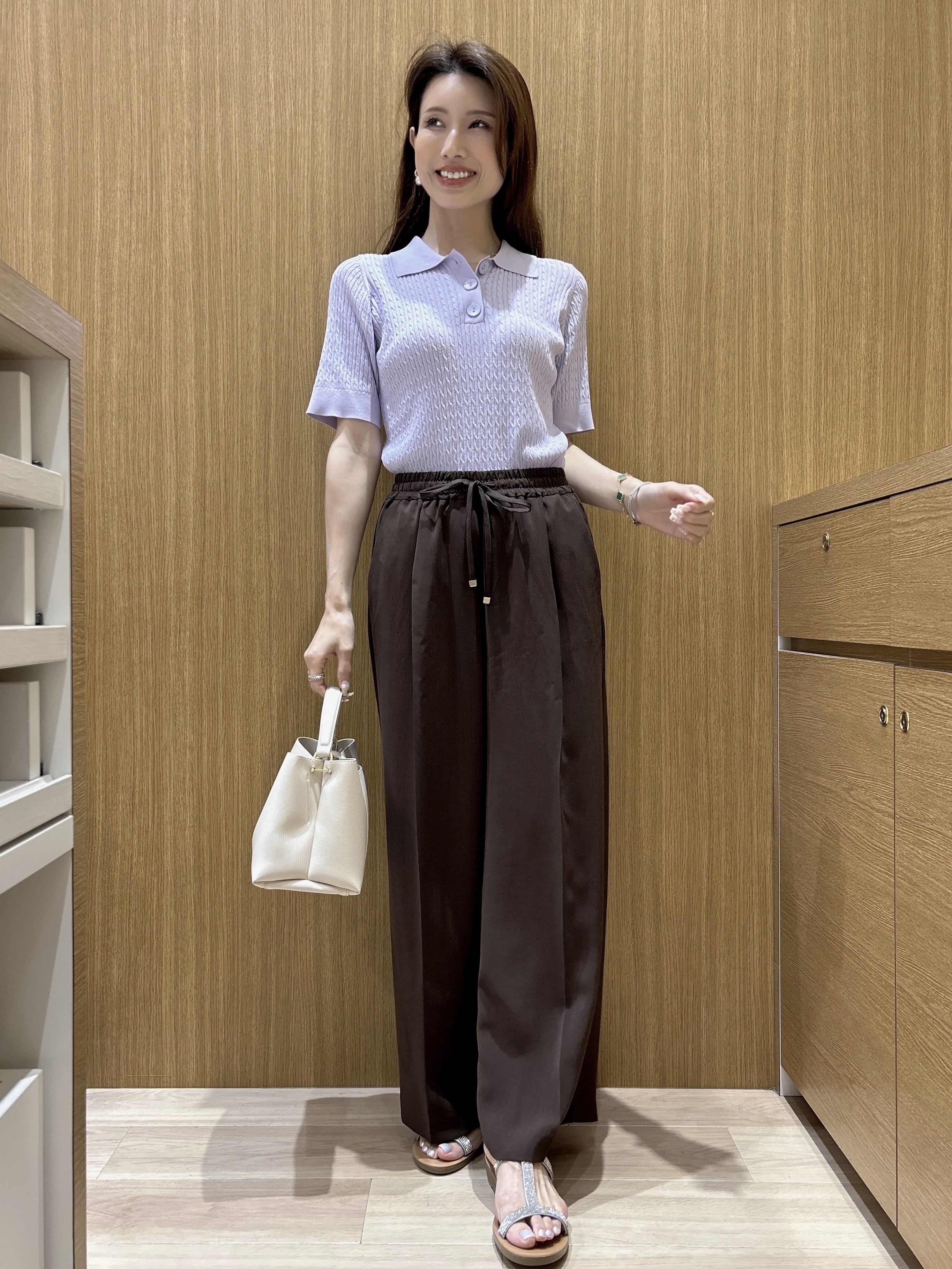 maiさんの「OPAQUE.CLIP｜【UV／接触冷感】ケーブルポロニット《洗濯機OK／抗ピル》」を使ったコーディネート