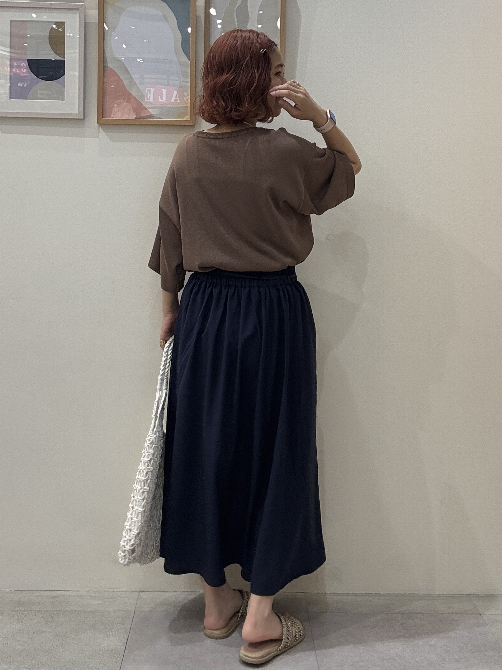 たけぴさんの「SHOO･LA･RUE｜【体型カバー】程よい透け感 デザインアソート 5分袖シアーニット」を使ったコーディネート