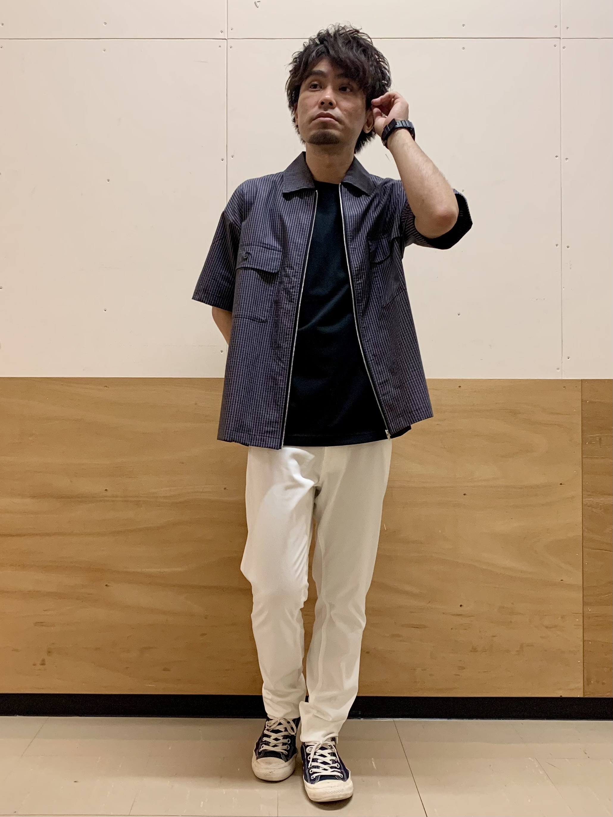 MATUさんの「THE SHOP TK｜半袖チェックジップシャツ 洗濯機OK」を使ったコーディネート