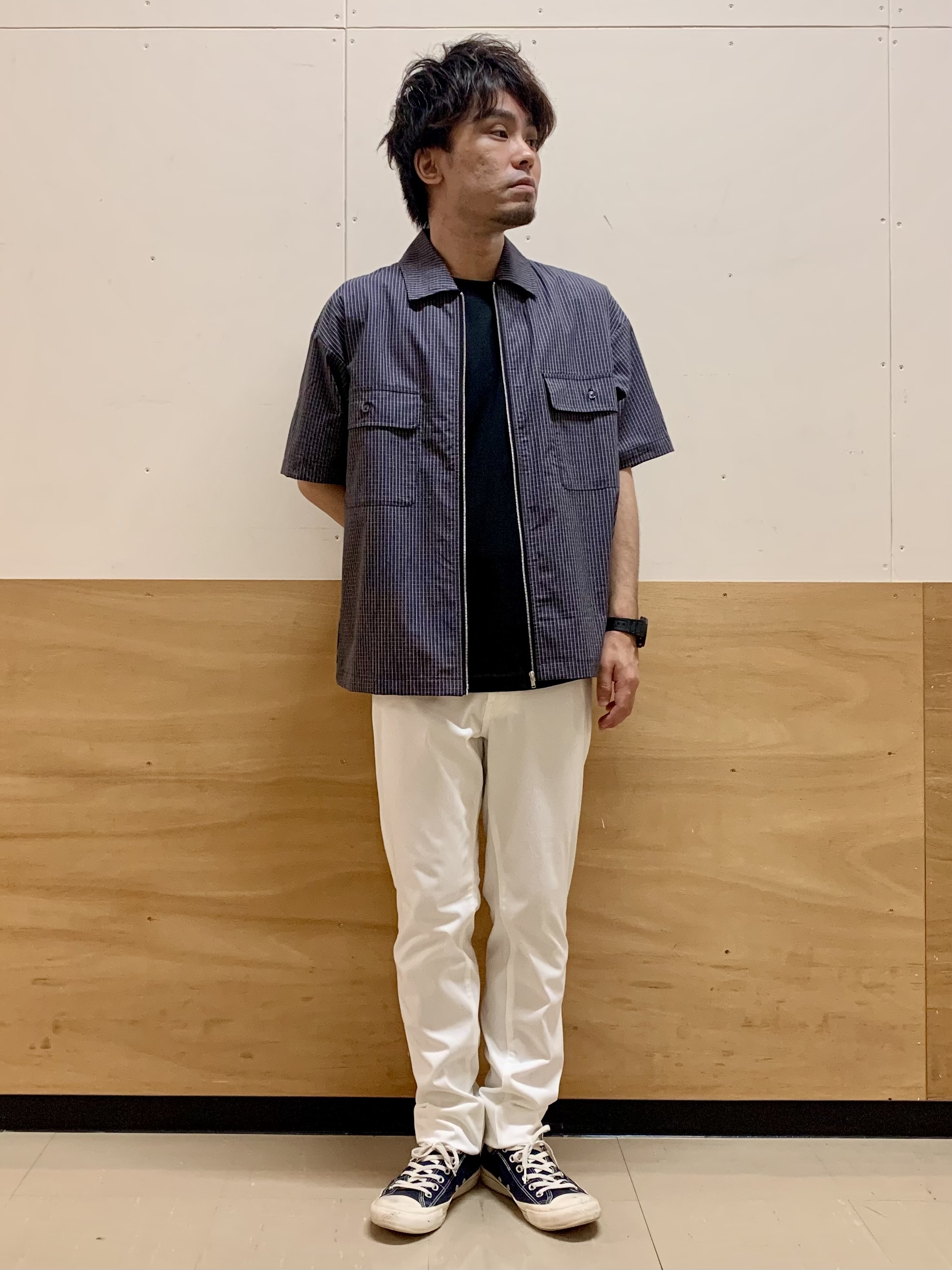 MATUさんの「THE SHOP TK｜半袖チェックジップシャツ 洗濯機OK」を使ったコーディネート