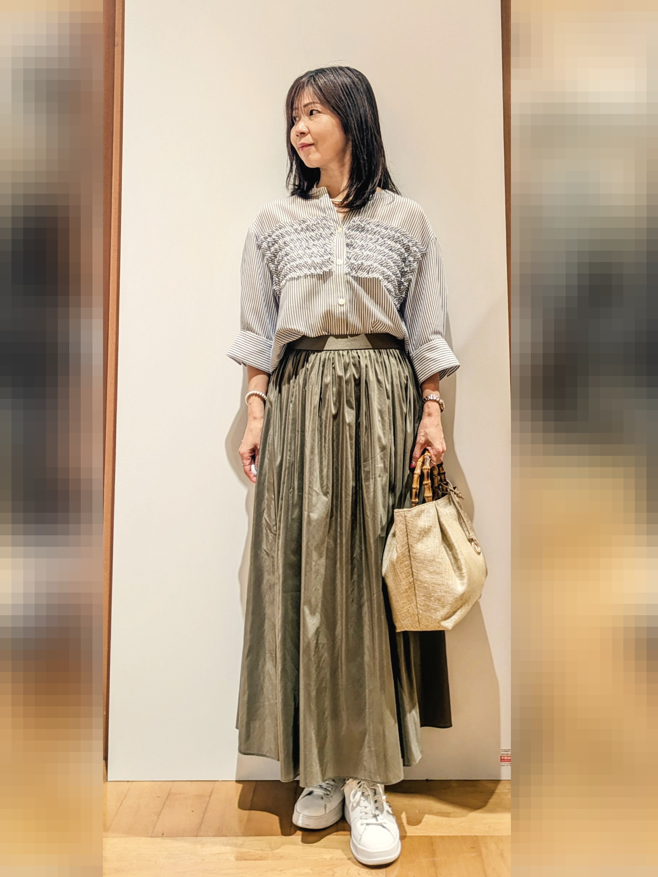 laverさんの「UNTITLED｜【接触冷感/通気性/洗える】フロントフリルブラウス」を使ったコーディネート