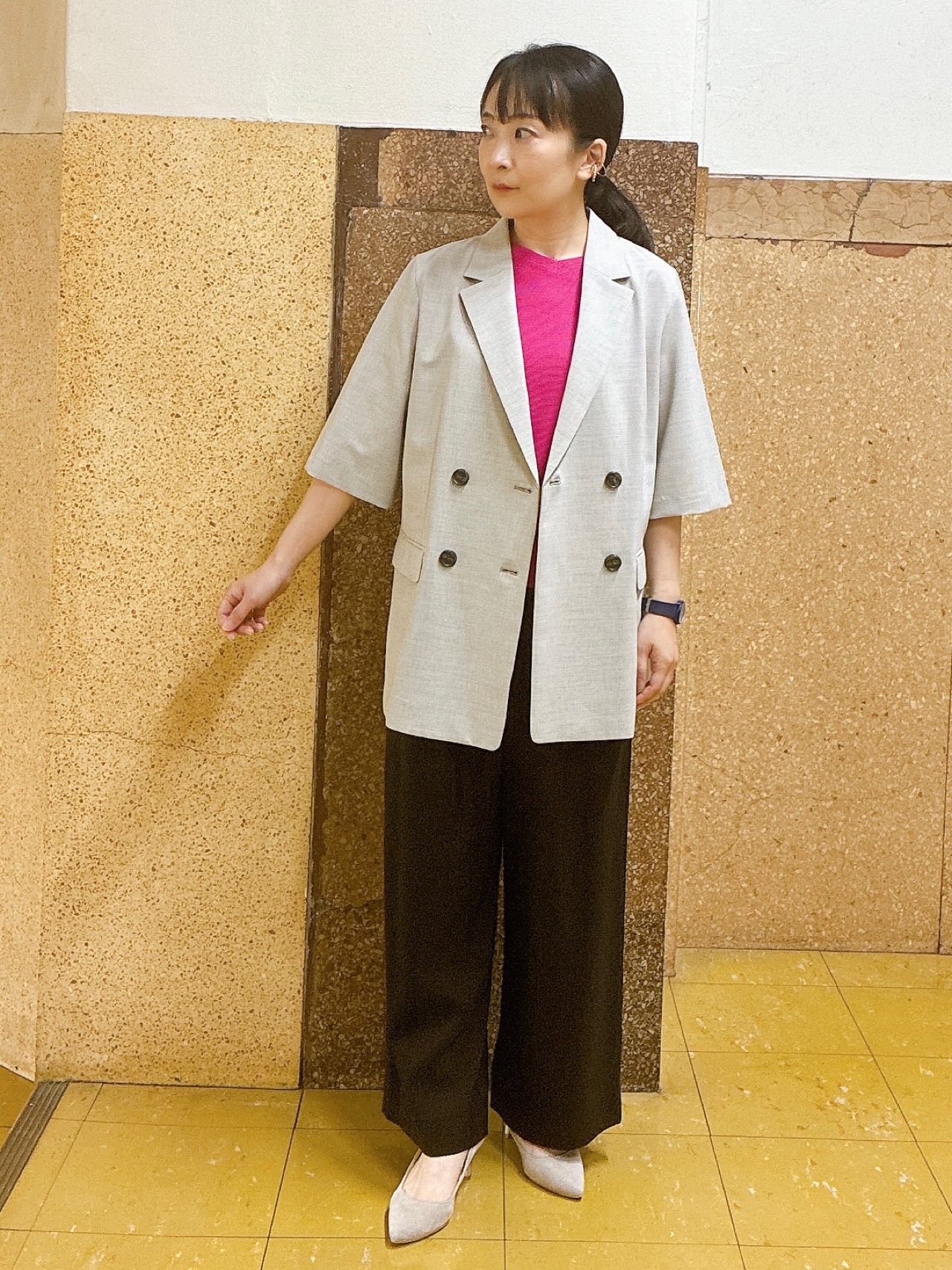 hattoriさんの「INDIVI｜【洗える】ガーター編みVネックニットT」を使ったコーディネート