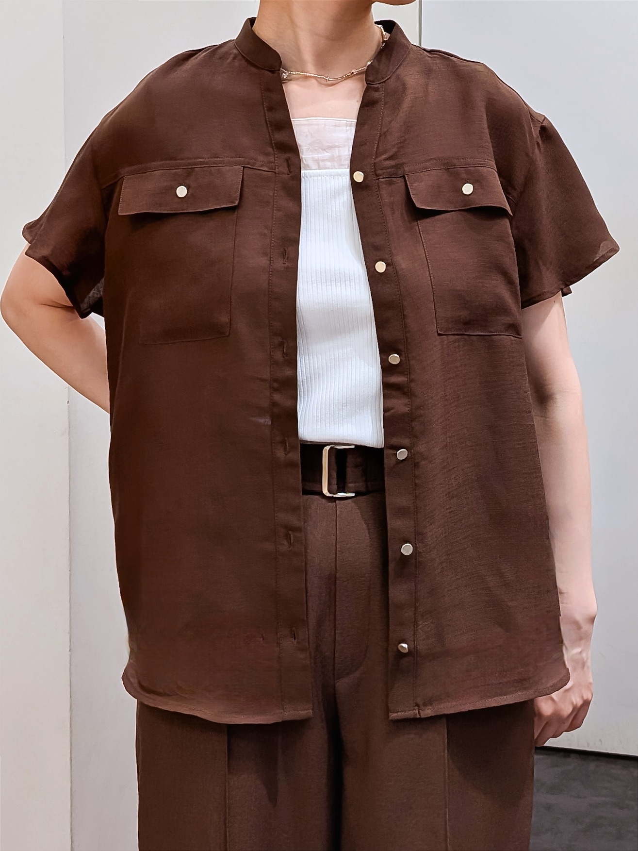 やまちゃんさんの「grove｜【洗濯機OK・ひんやり/SETUP可】シワになりにくい、フレアスリーブブラウス」を使ったコーディネート