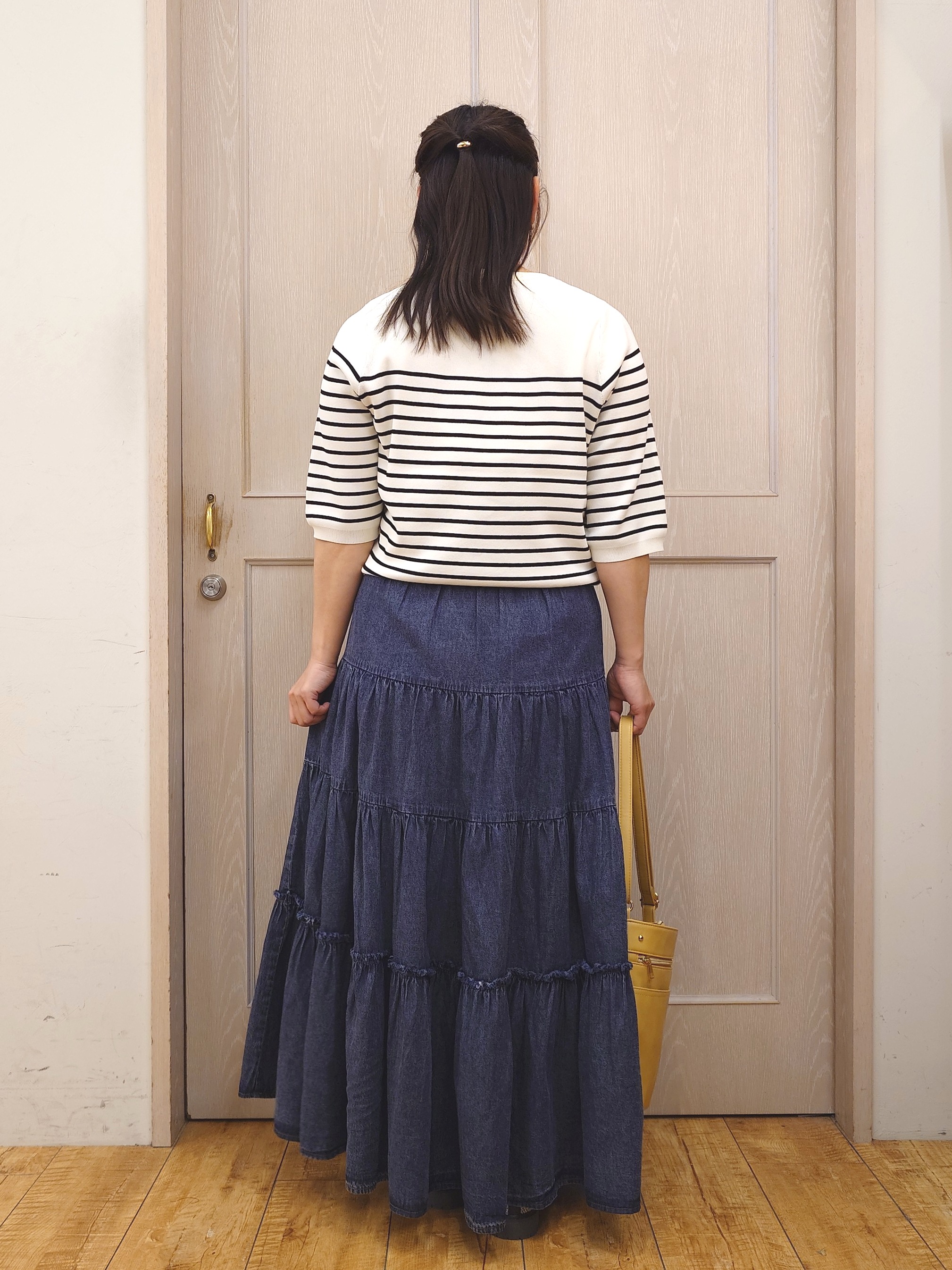 とろろさんの「SHOO･LA･RUE｜【毎日洗える/S-LL/ひんやり/UV】上半身すっきり 二の腕見せない5分袖ニット」を使ったコーディネート