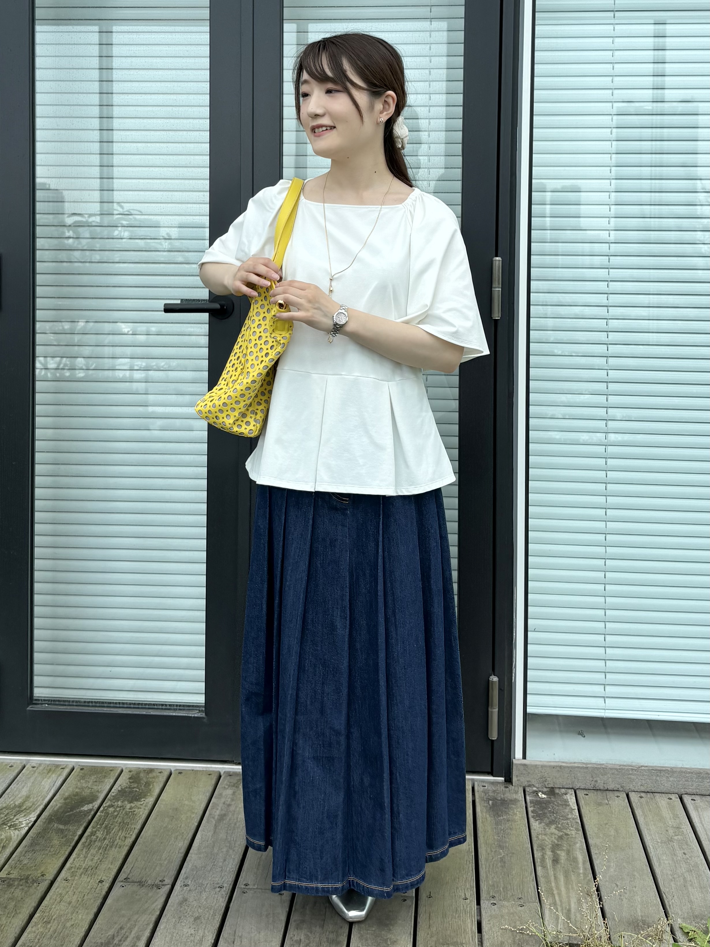 mikiさんの「Reflect｜【UVカット／接触冷感／吸水速乾】フレアスリーブペプラムカットソー」を使ったコーディネート