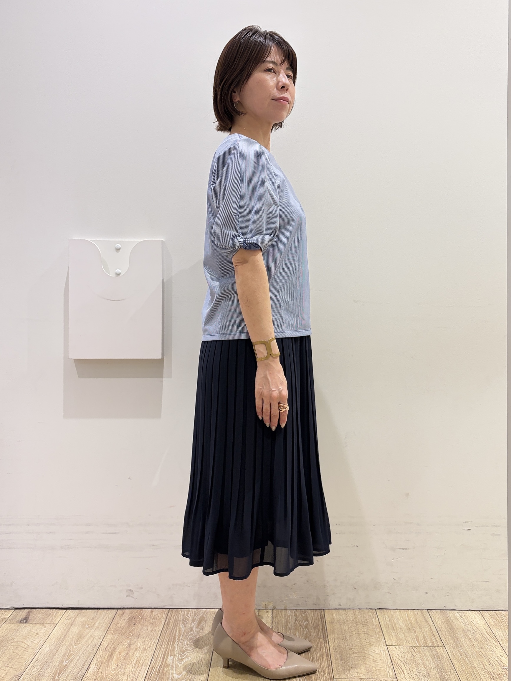 YUKOさんの「index｜【吸水速乾】ストライプ調デザインスリーブトップス《洗濯機OK》」を使ったコーディネート