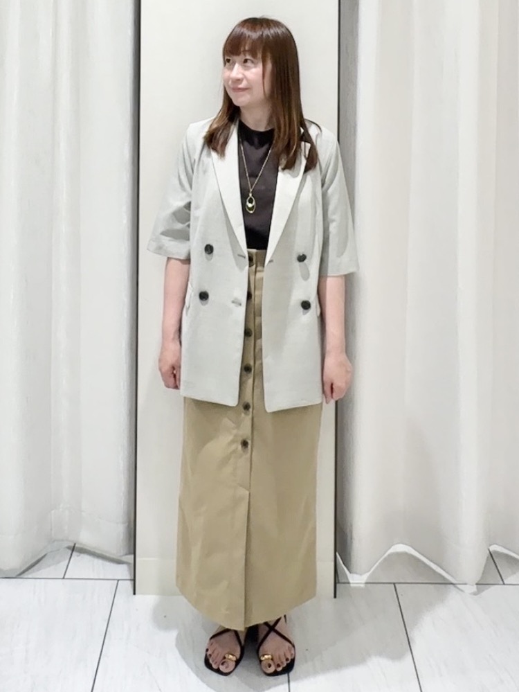 ʏᴜᴋɪᴋᴏさんの「UNTITLED｜【シワになりにくい/セットアップ可/接触冷感】ハーフスリーブジャケット」を使ったコーディネート