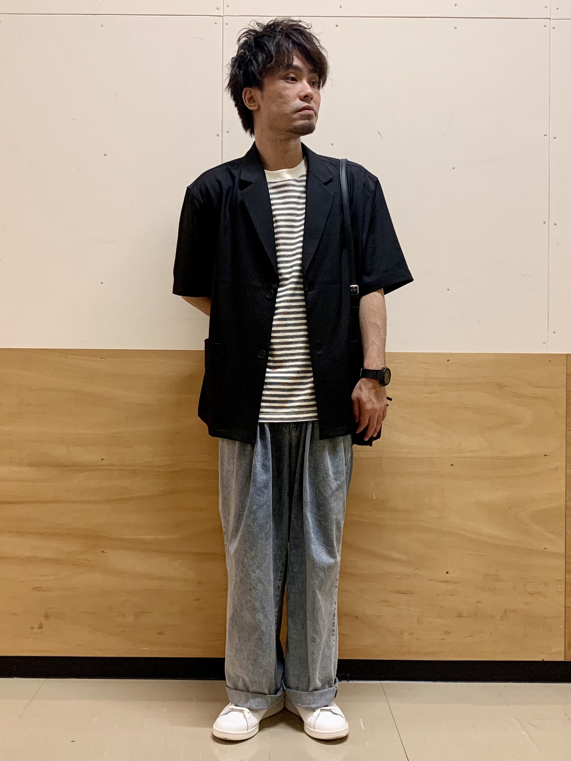 MATUさんの「THE SHOP TK｜リラックスワイド 5分袖ジャケット セットアップ可／洗濯機OK」を使ったコーディネート